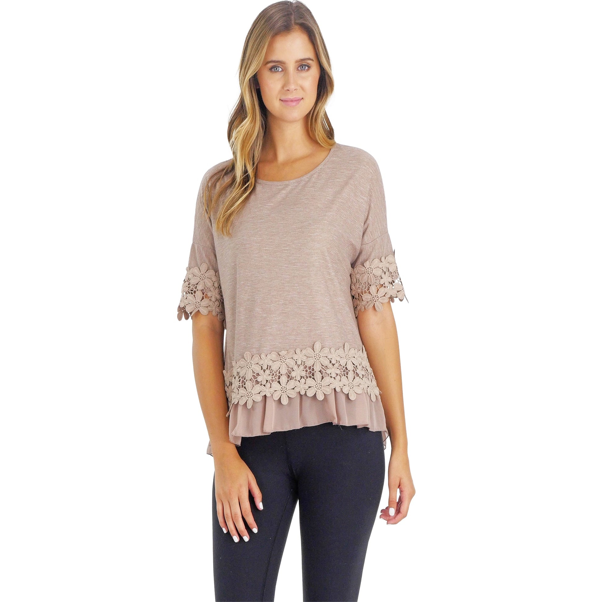 Women's Boho Top with Floral Lace Embellishment - Shop Lev