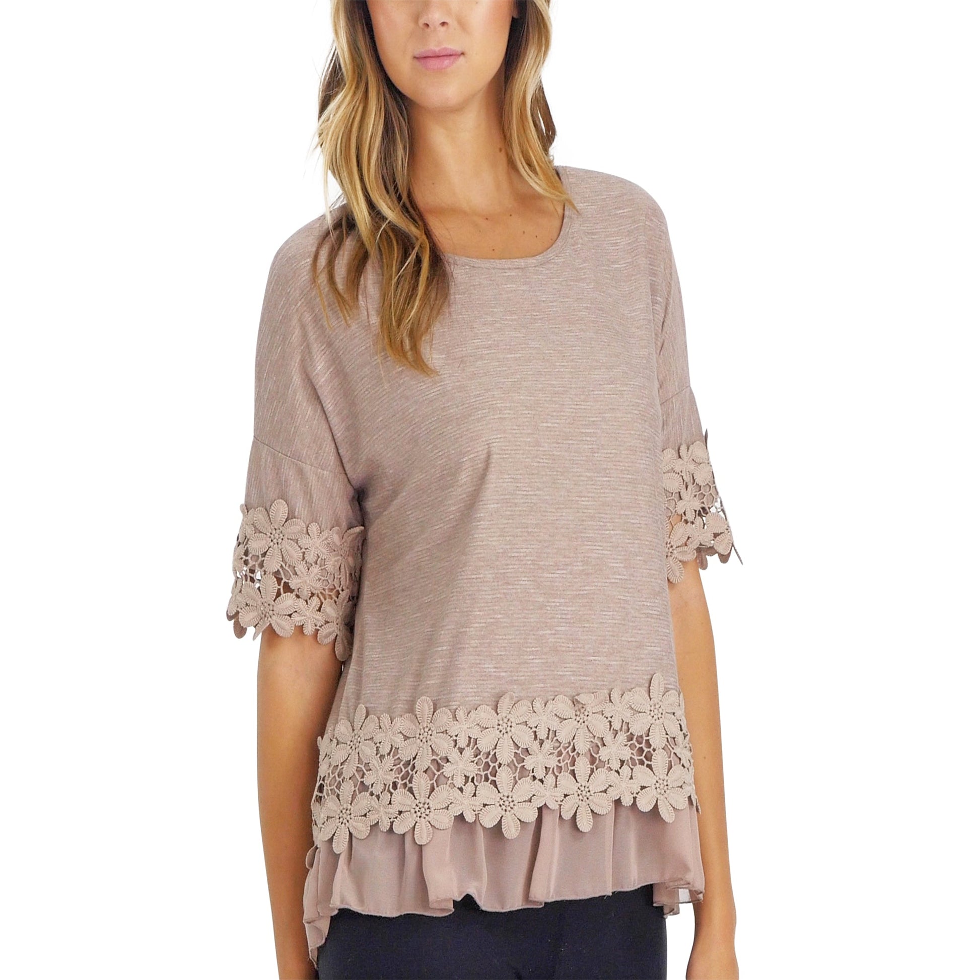 Women's Boho Top with Floral Lace Embellishment - Shop Lev