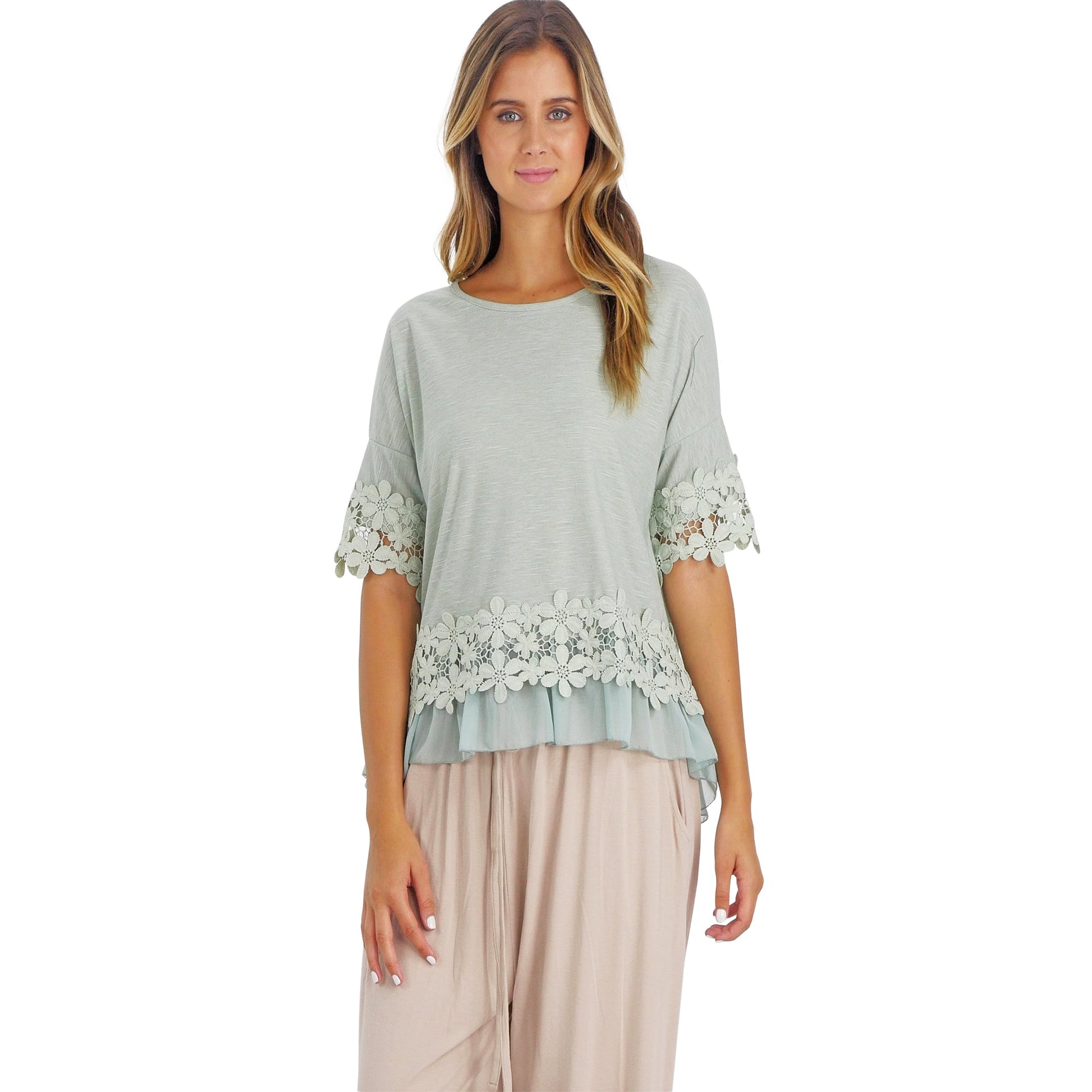 Women's Boho Top with Floral Lace Embellishment - Shop Lev