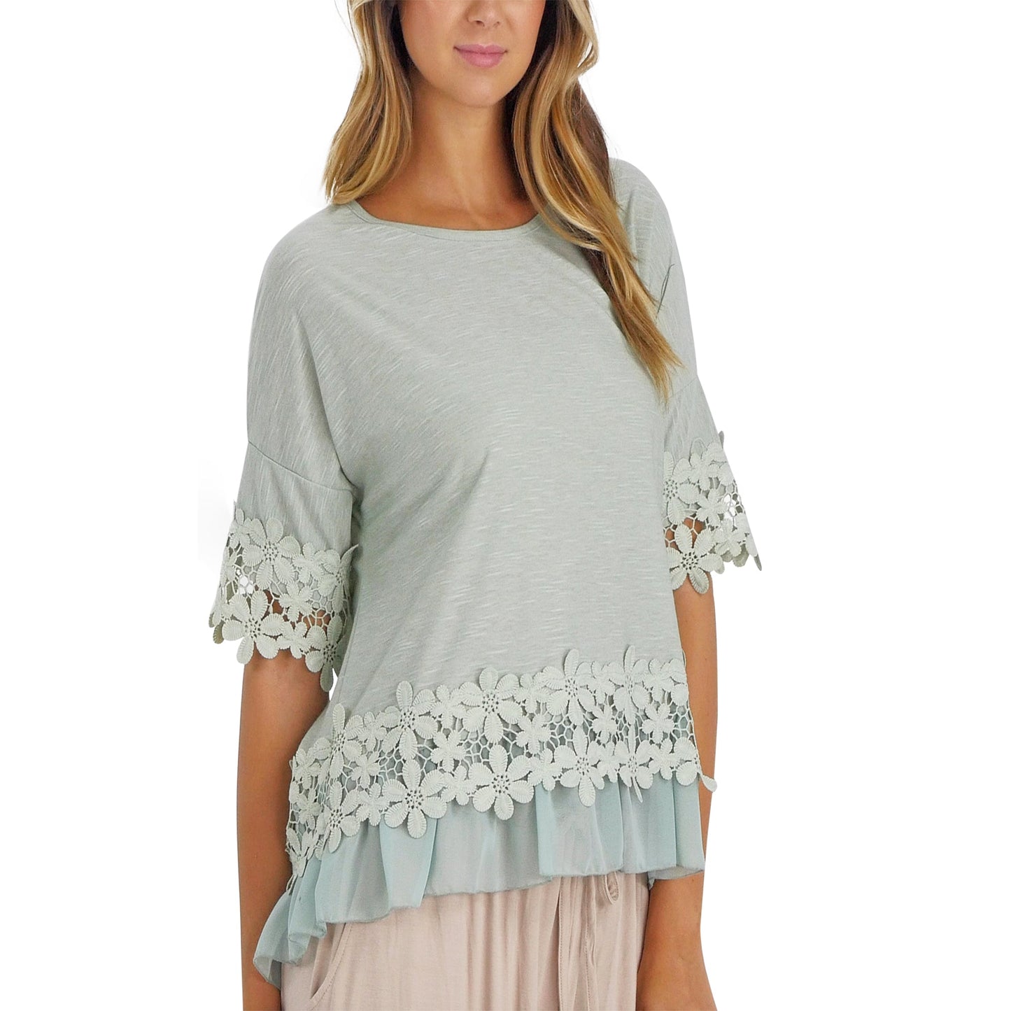 Women's Boho Top with Floral Lace Embellishment - Shop Lev