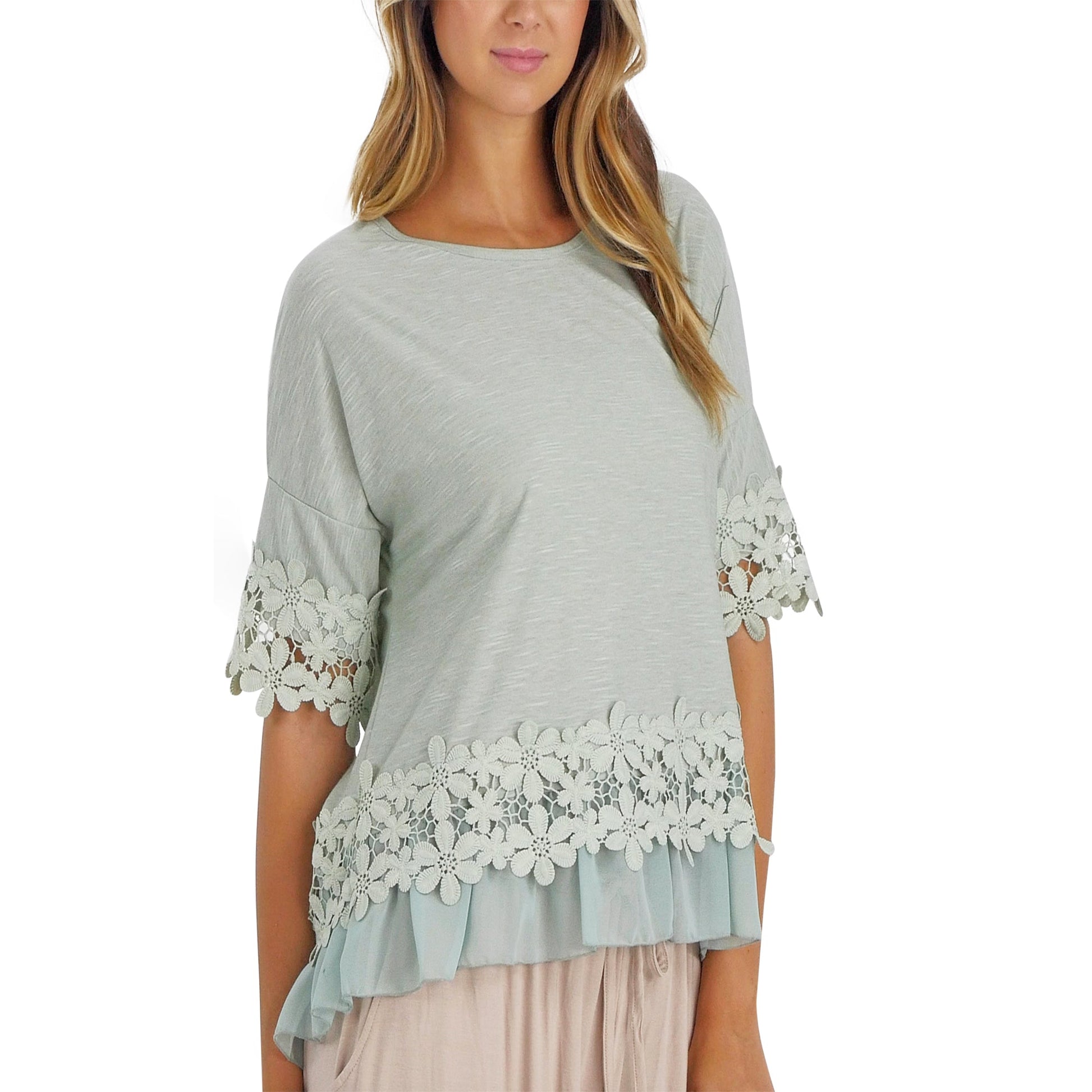 Women's Boho Top with Floral Lace Embellishment - Shop Lev