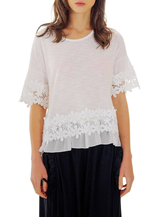 Women's Boho Top with Floral Lace Embellishment - Shop Lev