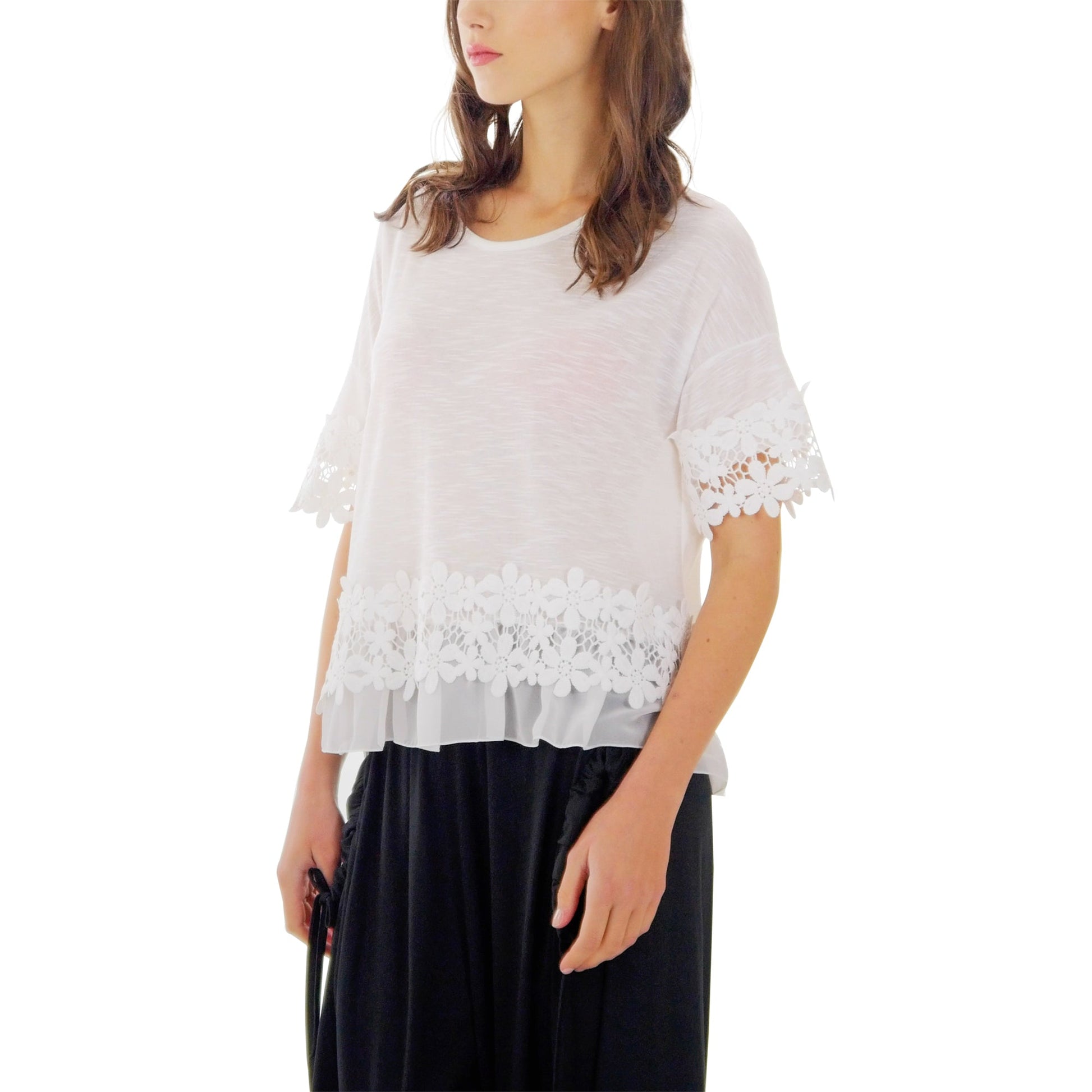 Women's Boho Top with Floral Lace Embellishment - Shop Lev