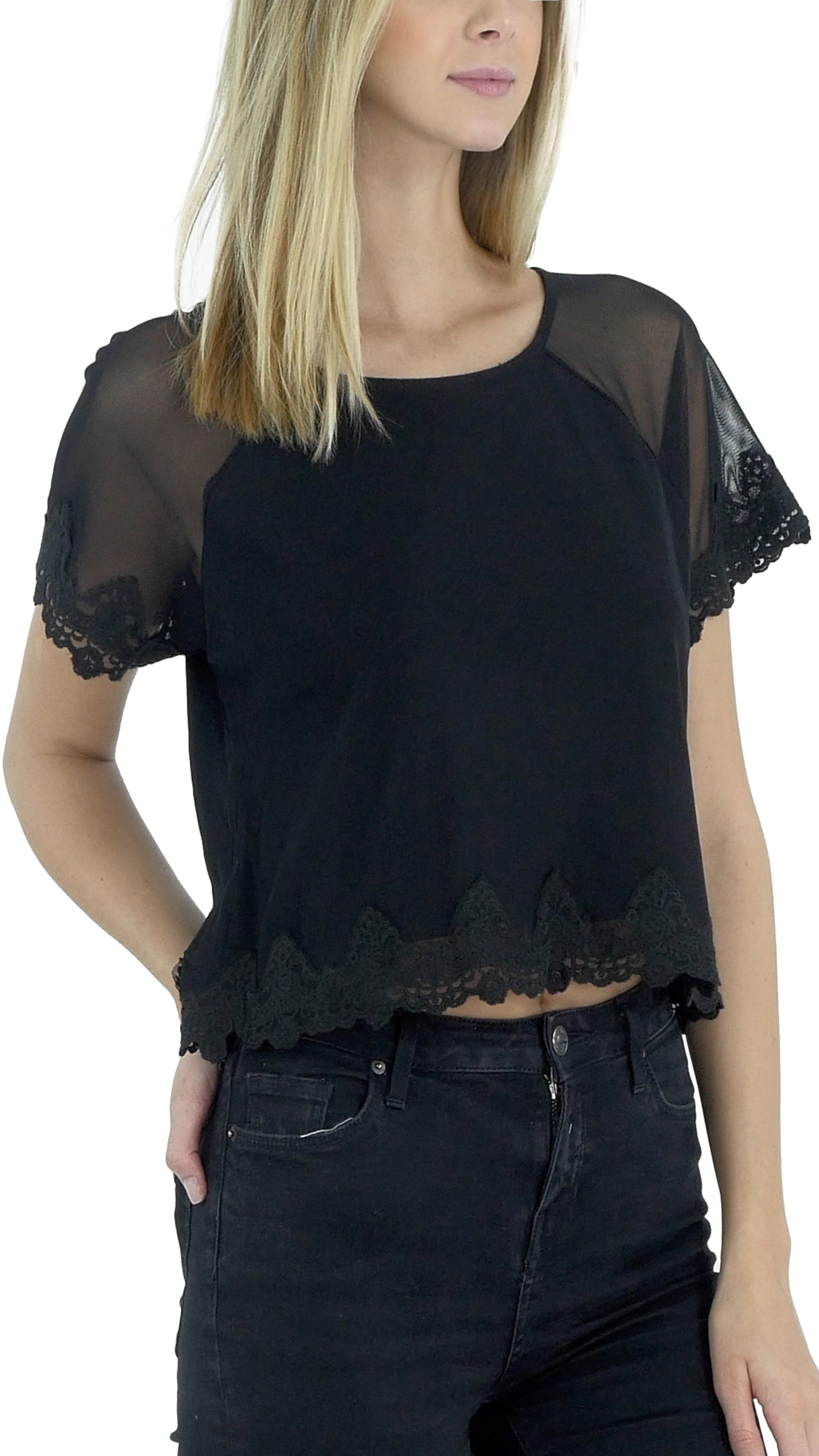 Mesh Lace Finish Crop Top - Shop Lev