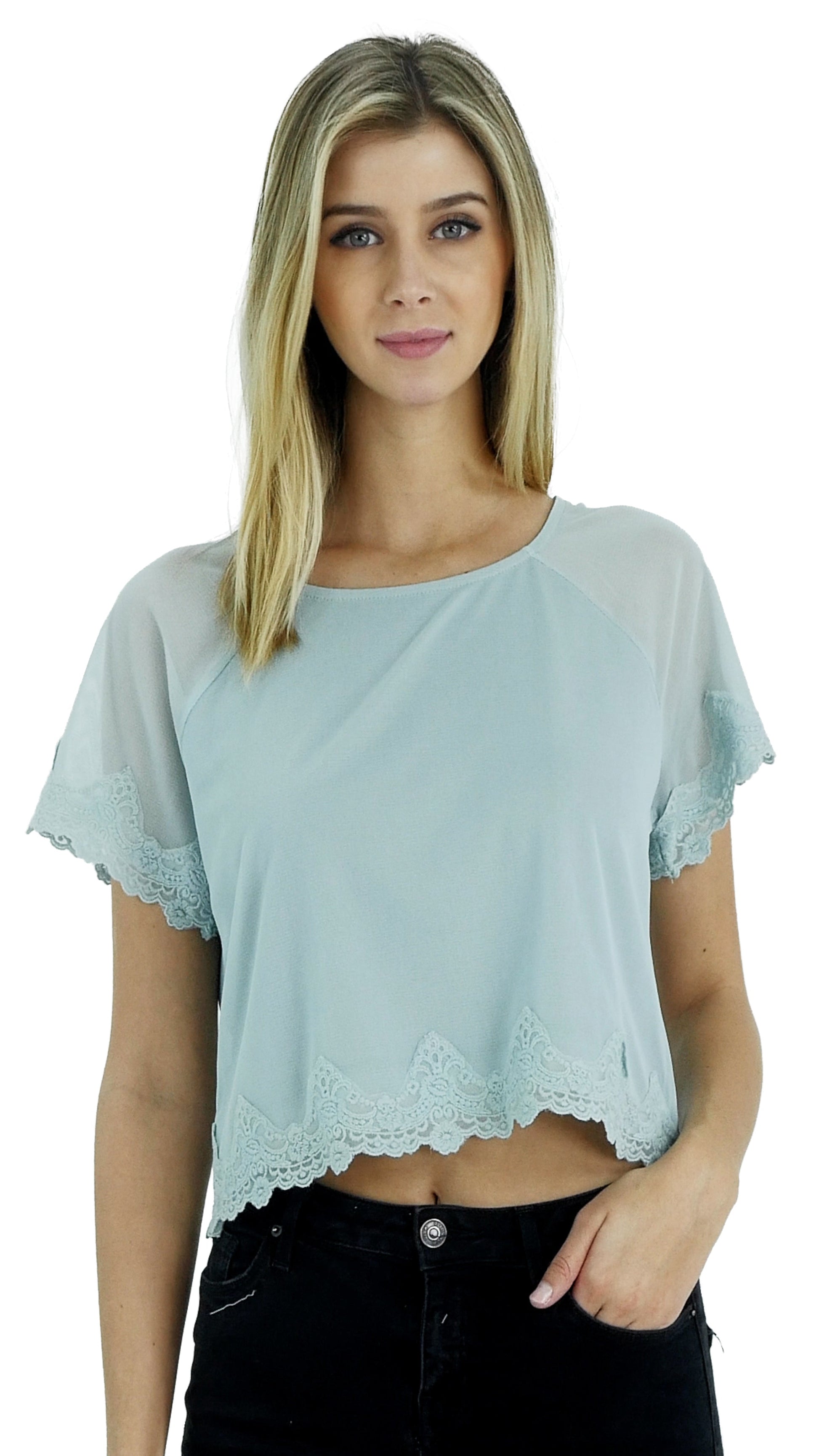 Mesh Lace Finish Crop Top - Shop Lev