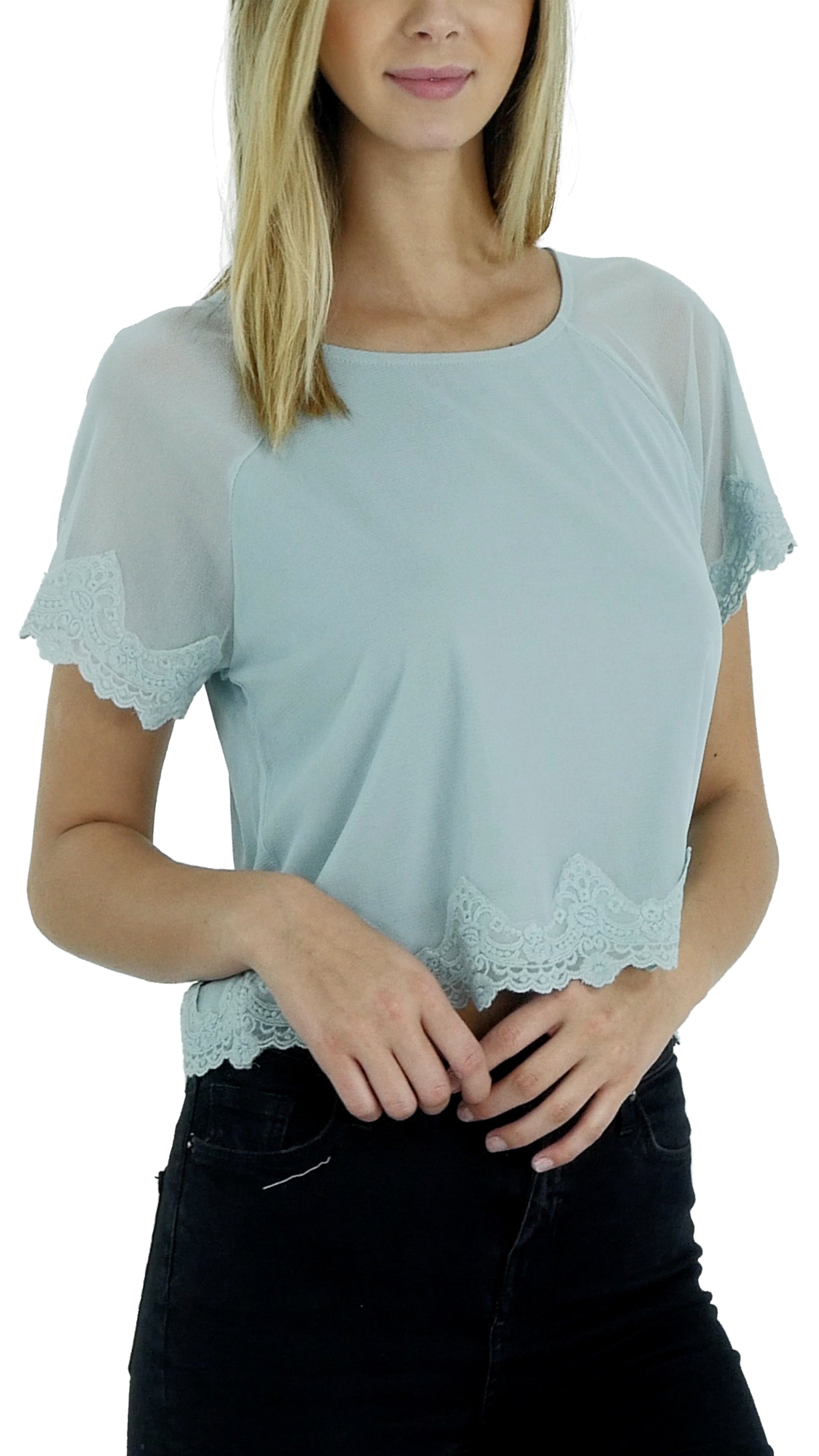 Mesh Lace Finish Crop Top - Shop Lev
