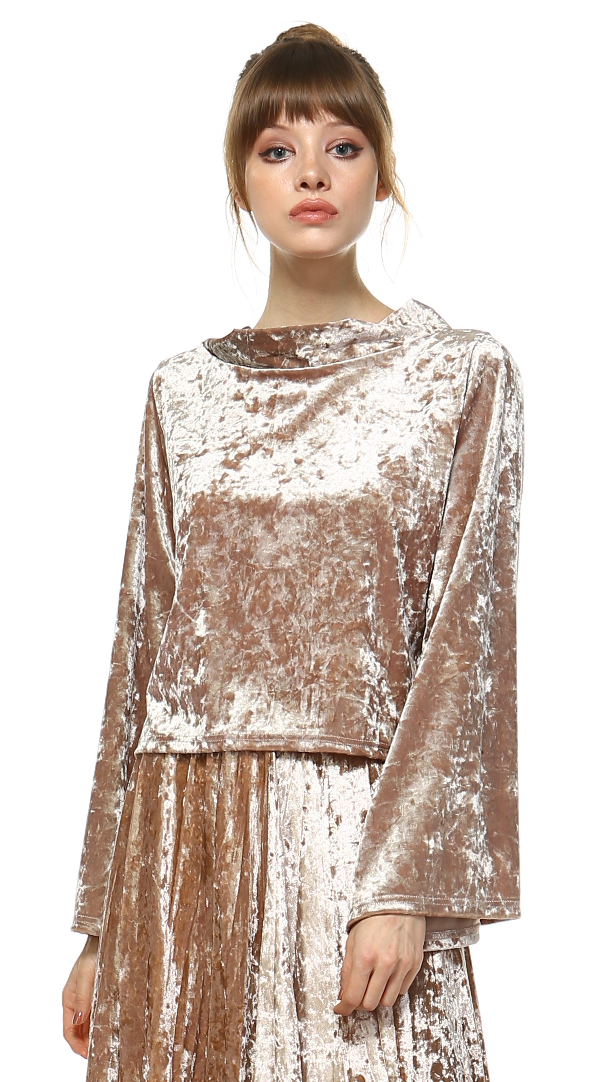 Women's Velvet Long Flare Sleeve Top - Shop Lev
