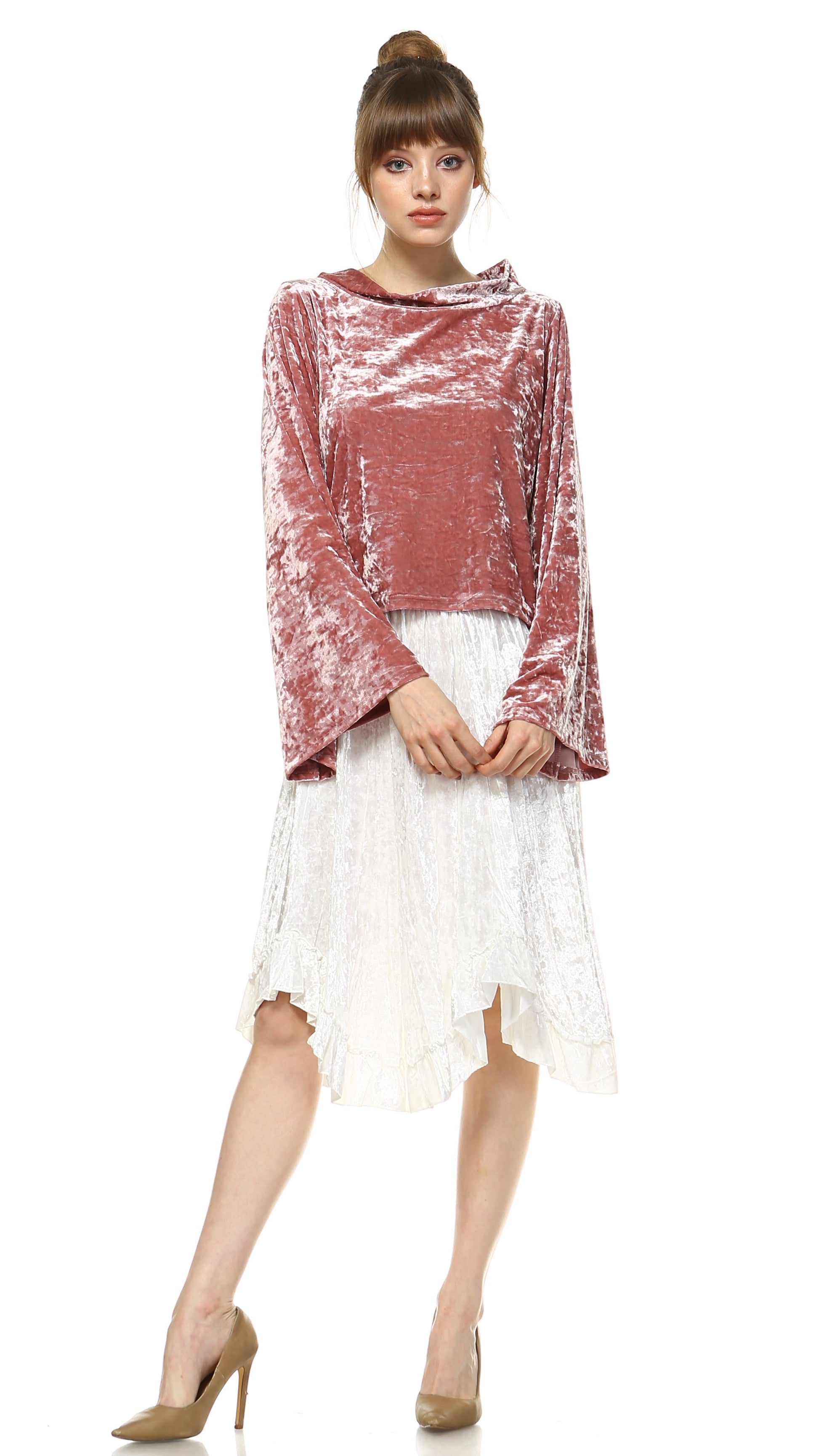 Women's Velvet Long Flare Sleeve Top - Shop Lev