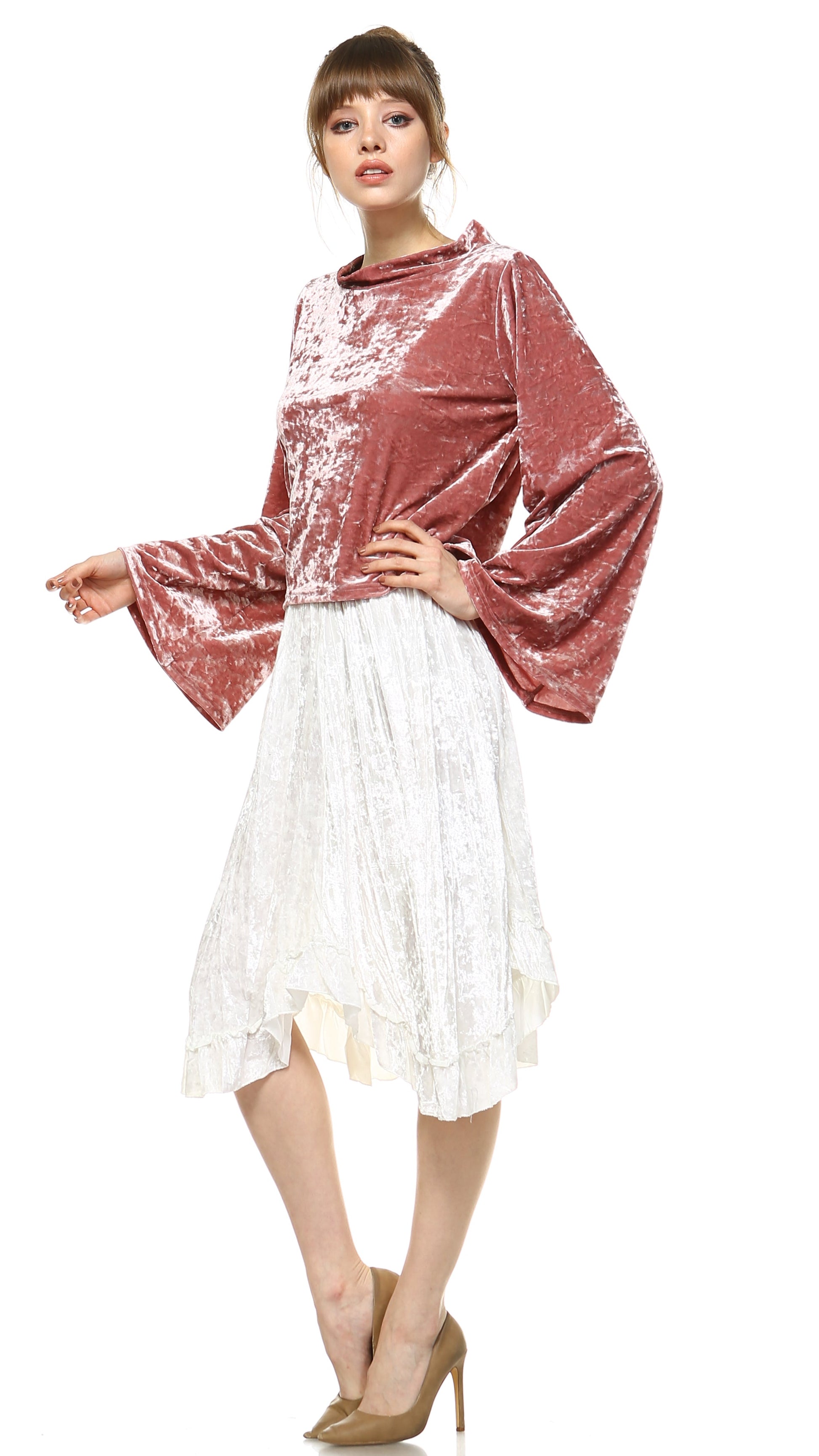 Women's Velvet Long Flare Sleeve Top - Shop Lev