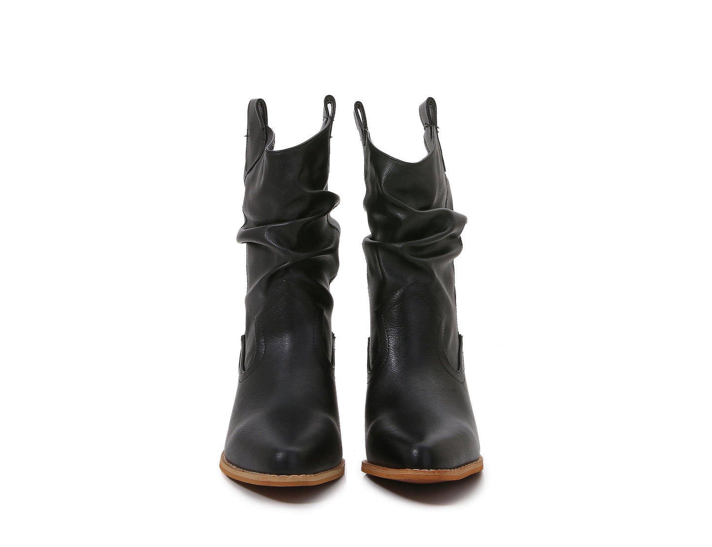 Premium PU Leather Wooden Heel Long Chelsea Boots