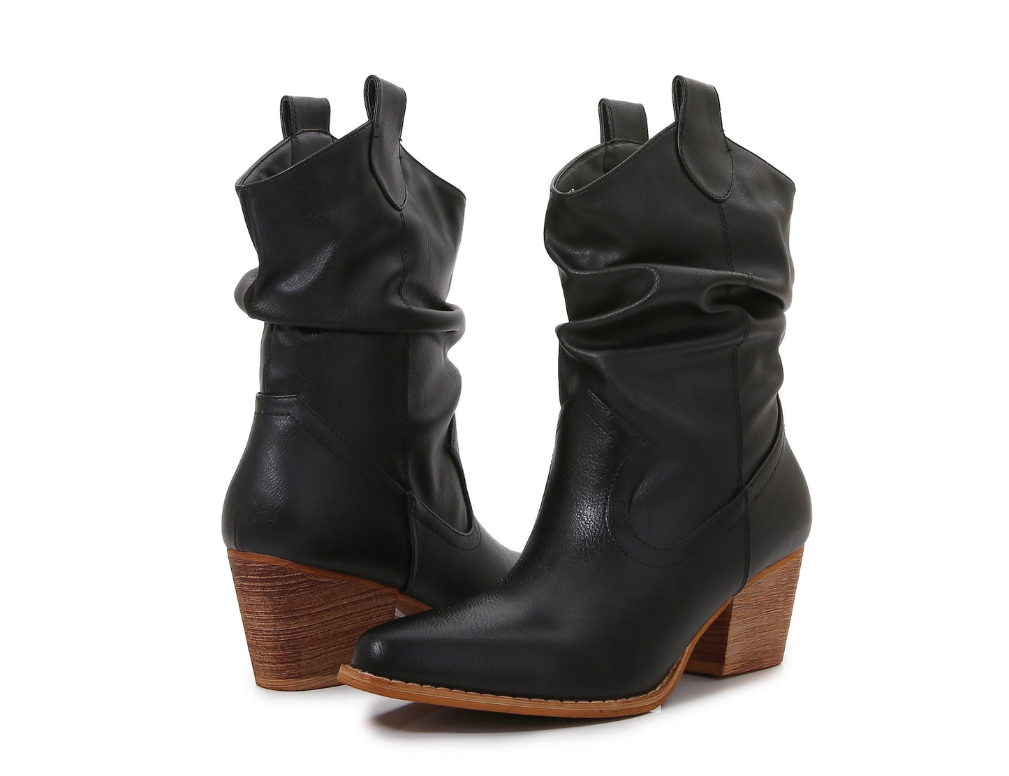 Premium PU Leather Wooden Heel Long Chelsea Boots
