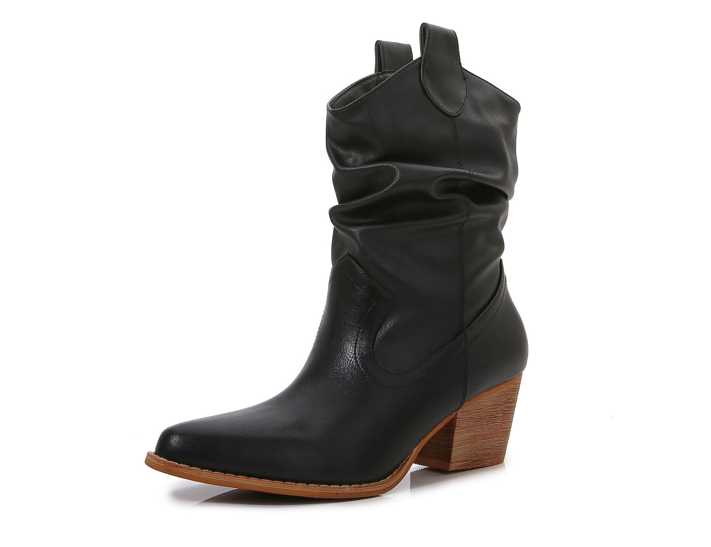 Premium PU Leather Wooden Heel Long Chelsea Boots