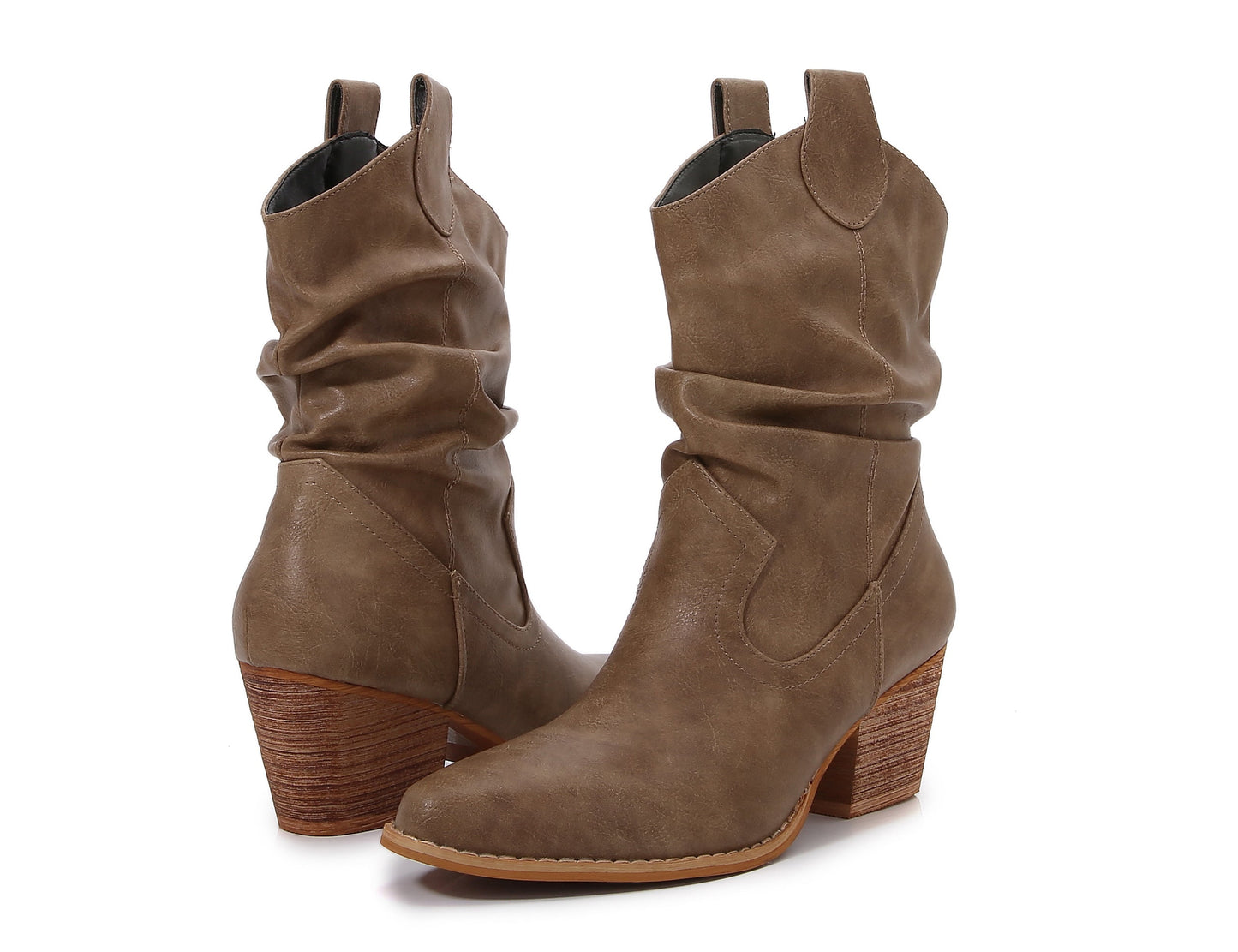 Premium PU Leather Wooden Heel Long Chelsea Boots