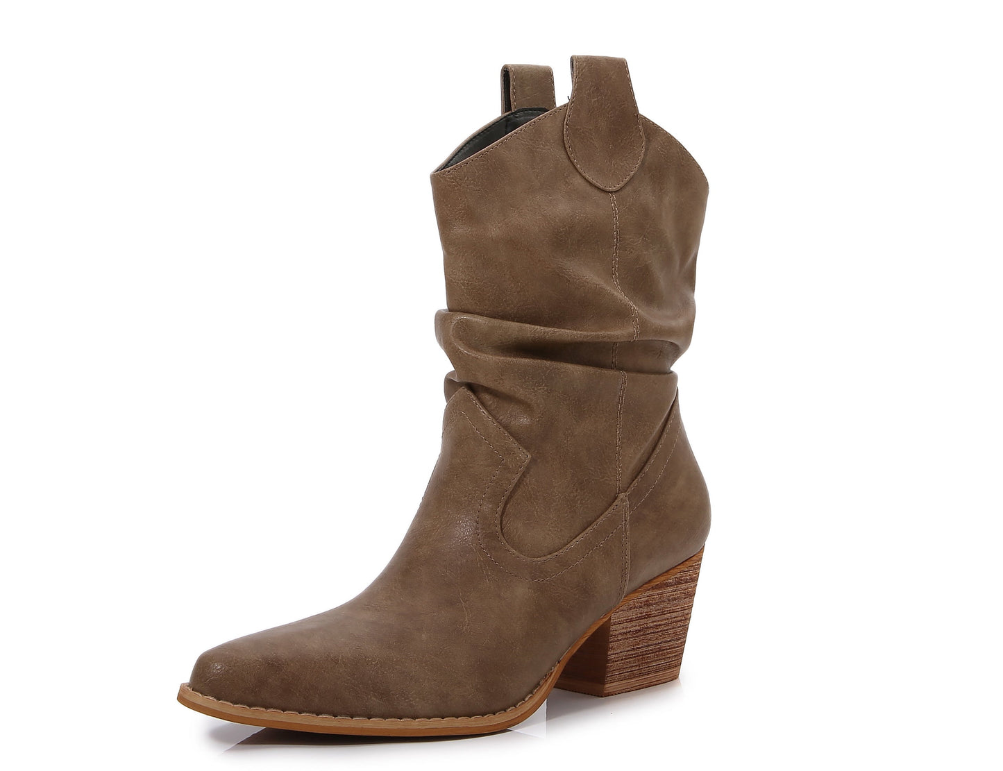 Premium PU Leather Wooden Heel Long Chelsea Boots