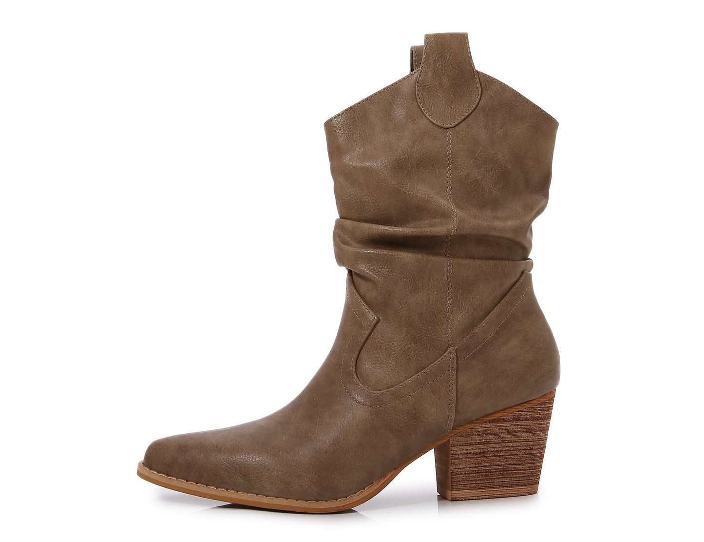 Premium PU Leather Wooden Heel Long Chelsea Boots
