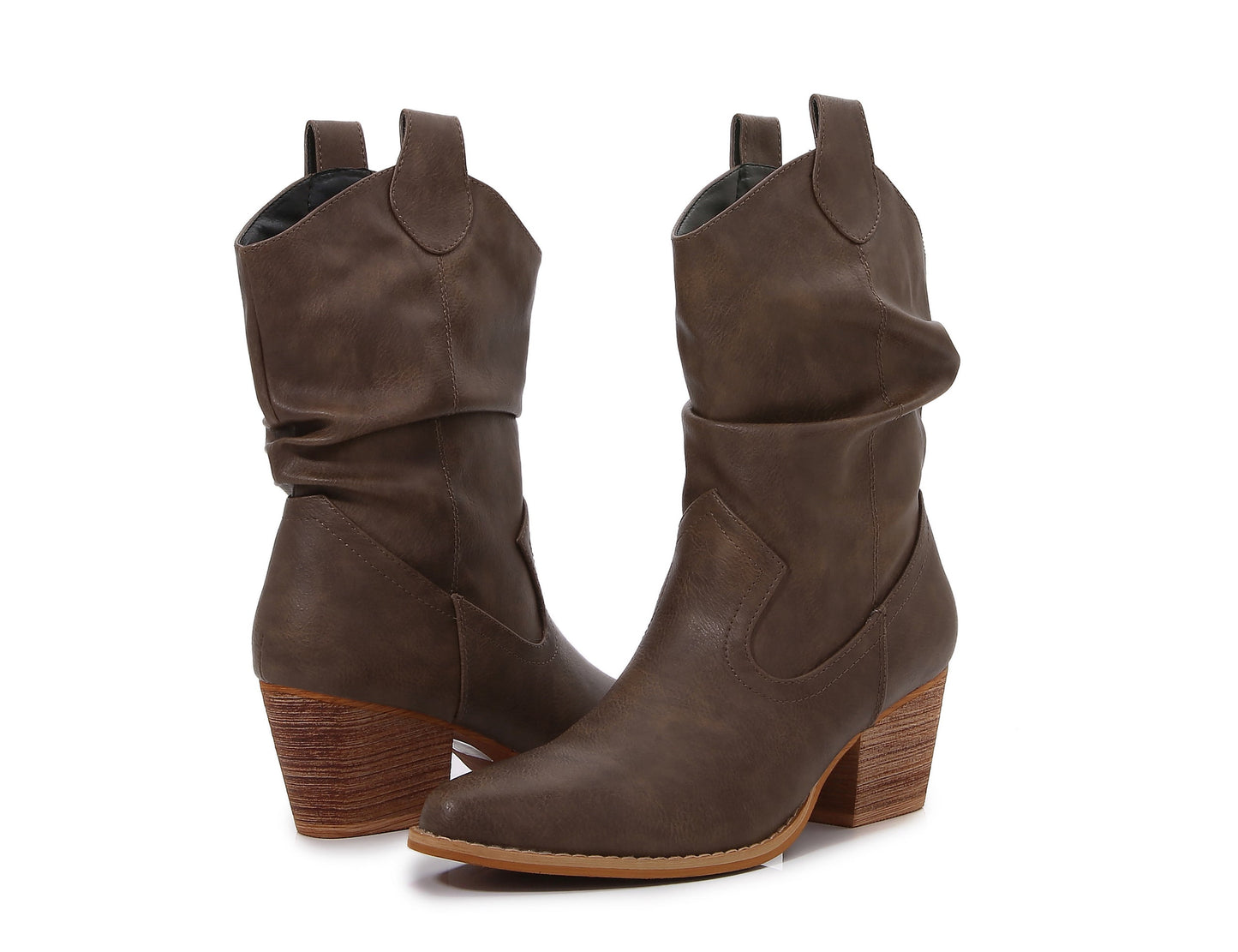 Premium PU Leather Wooden Heel Long Chelsea Boots