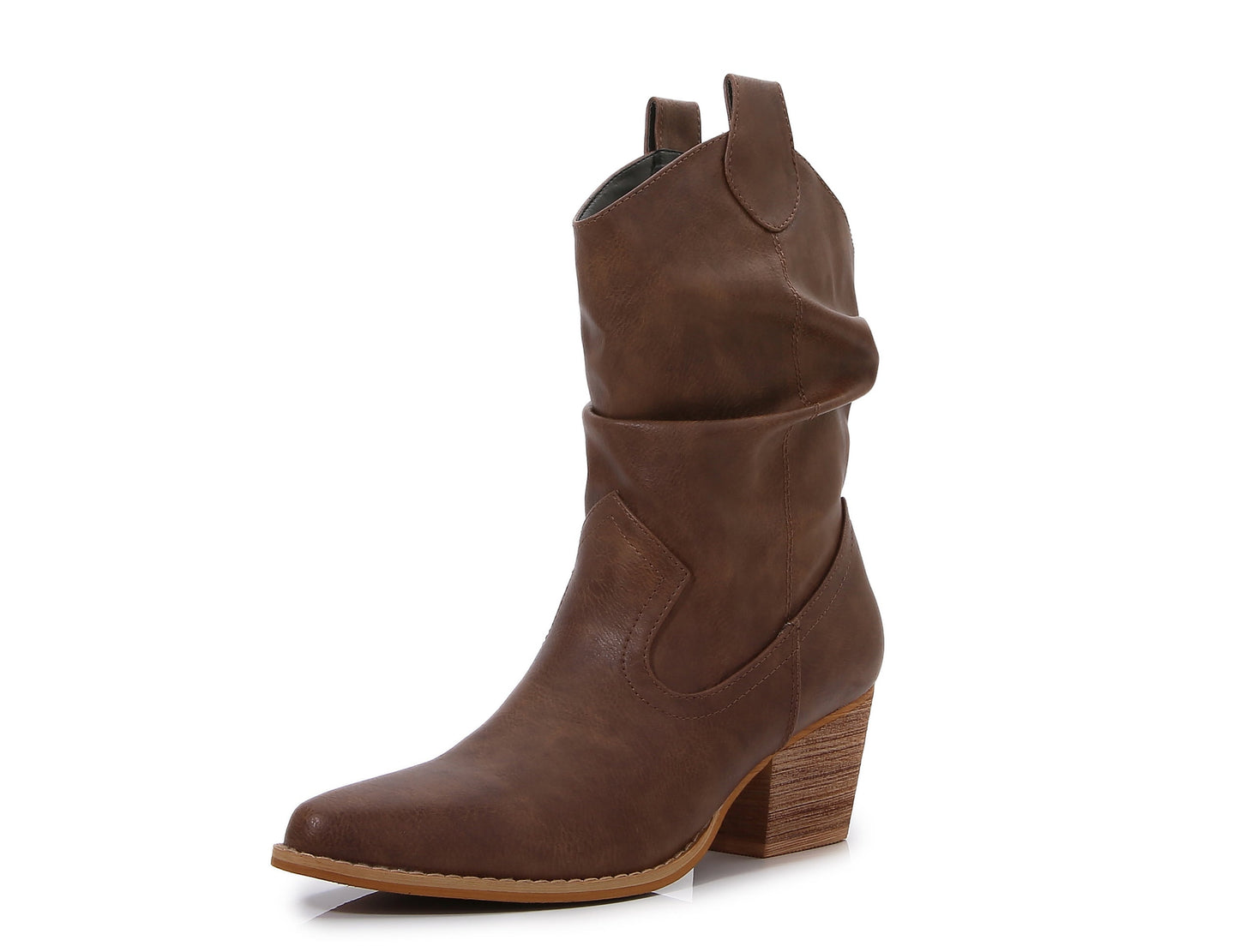 Premium PU Leather Wooden Heel Long Chelsea Boots