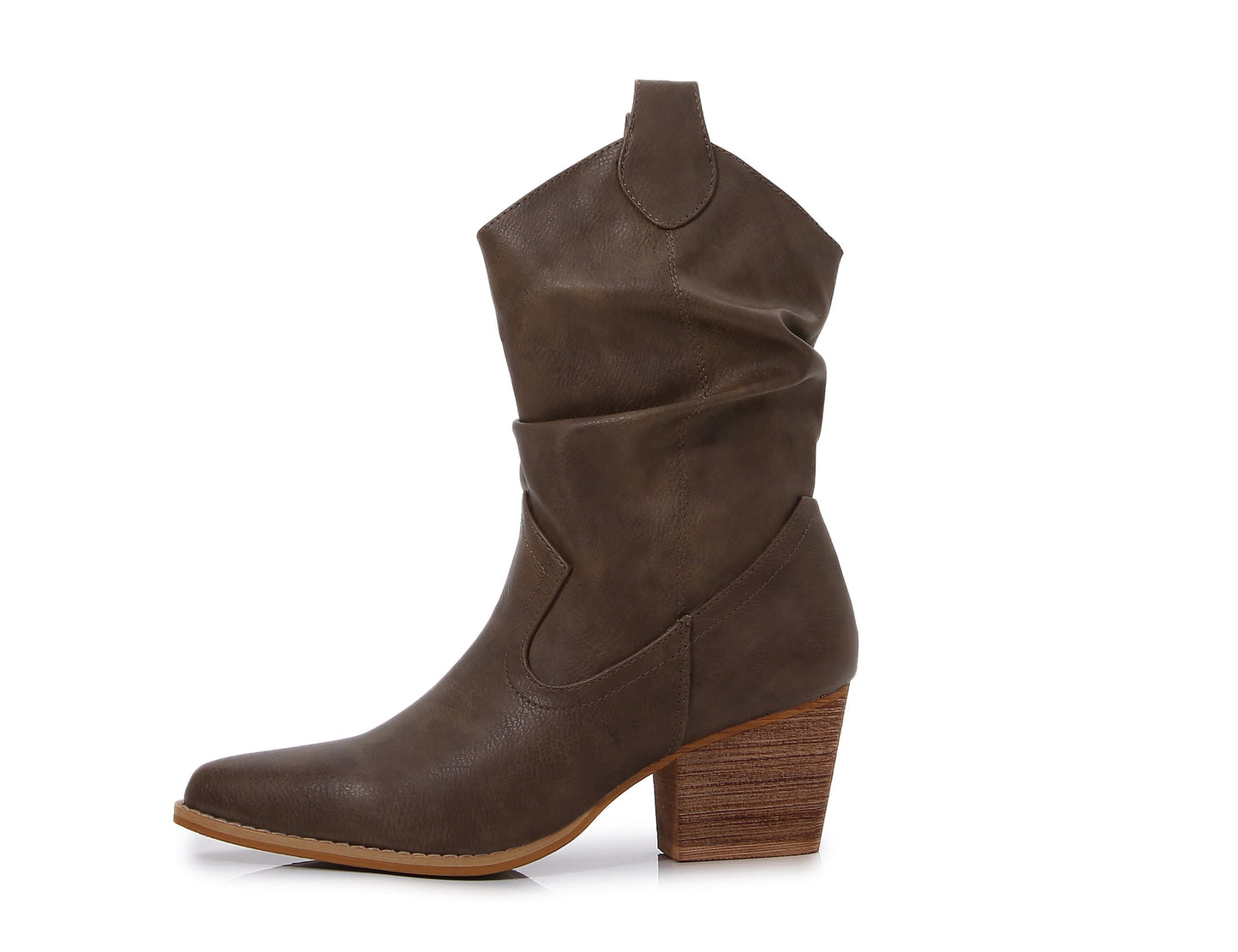 Premium PU Leather Wooden Heel Long Chelsea Boots