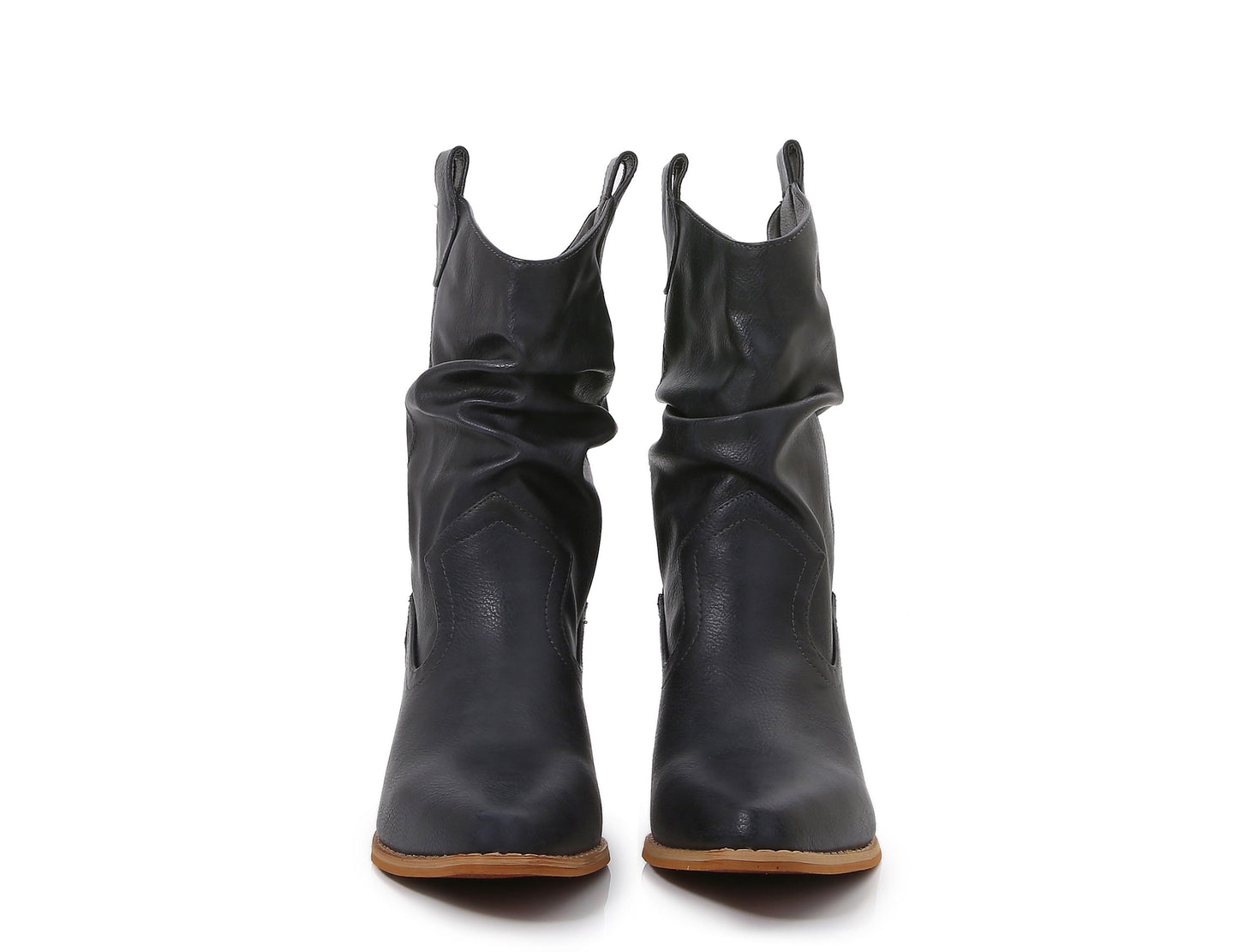 Premium PU Leather Wooden Heel Long Chelsea Boots
