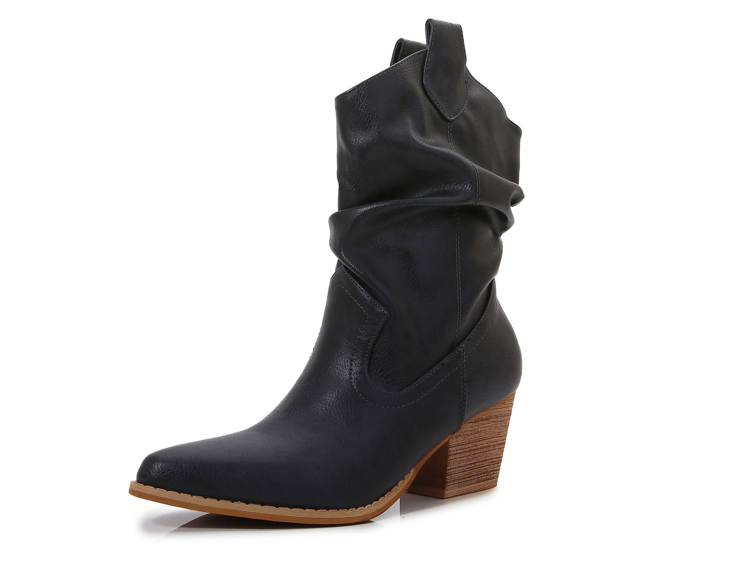 Premium PU Leather Wooden Heel Long Chelsea Boots