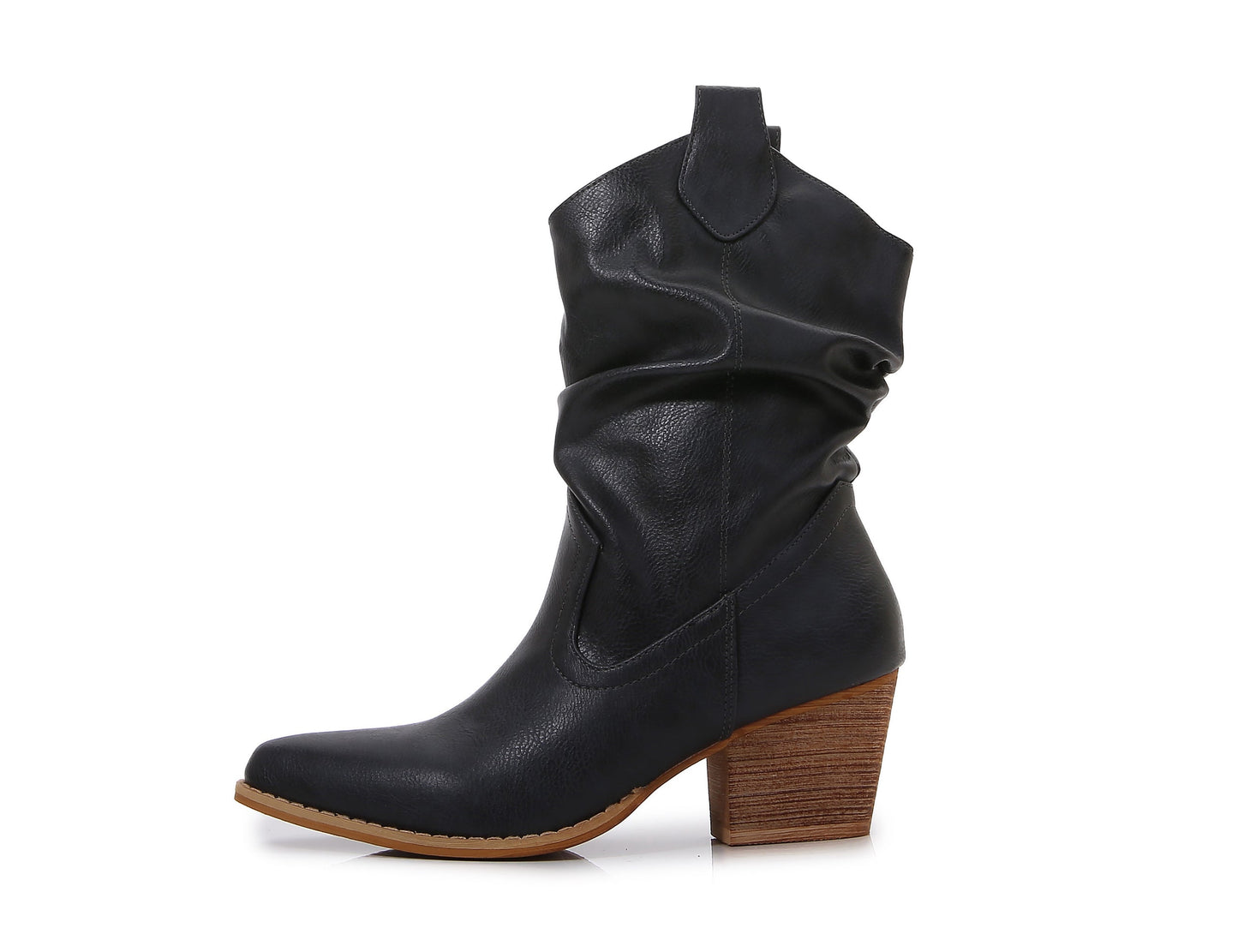 Premium PU Leather Wooden Heel Long Chelsea Boots