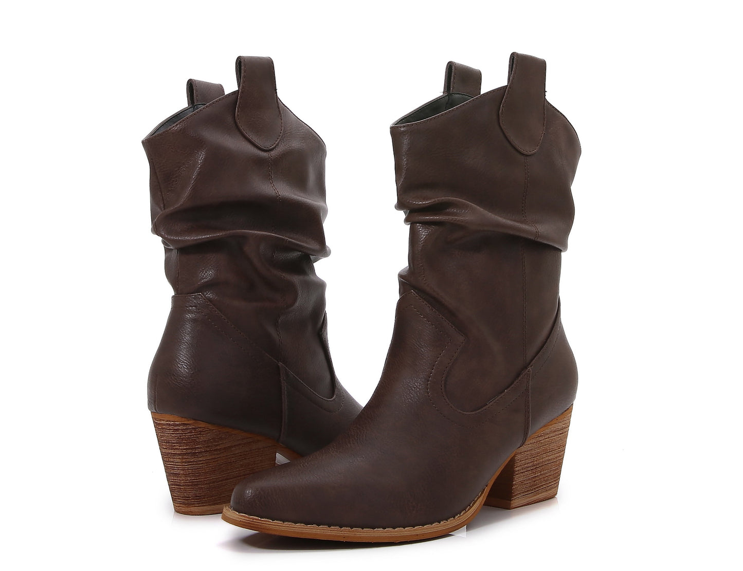 Premium PU Leather Wooden Heel Long Chelsea Boots