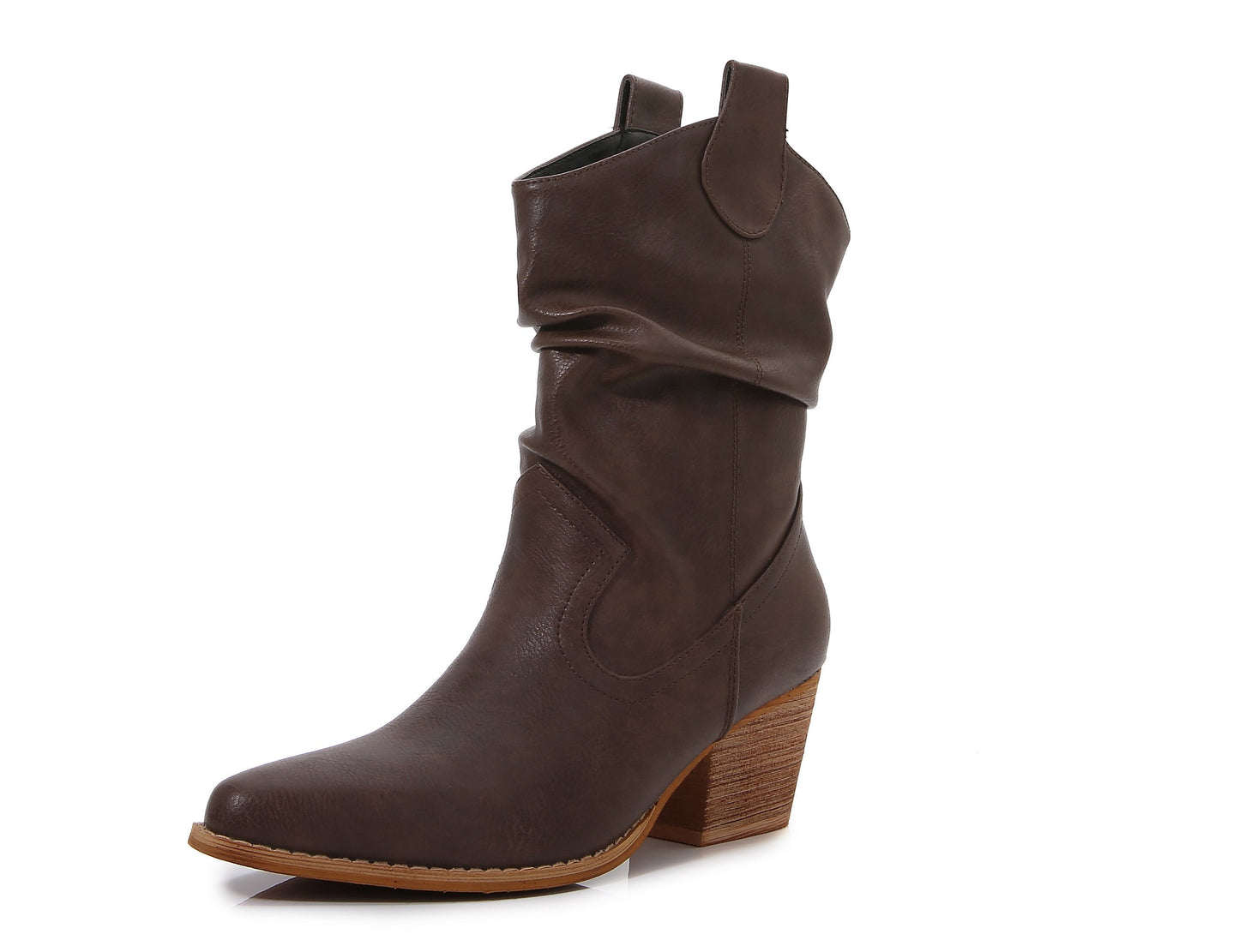 Premium PU Leather Wooden Heel Long Chelsea Boots