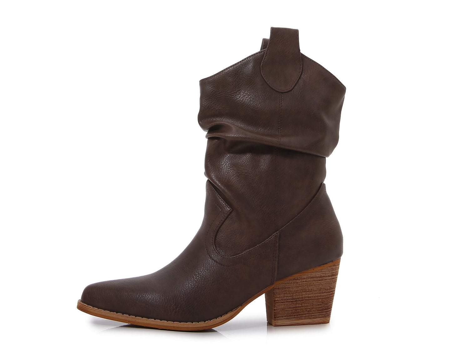 Premium PU Leather Wooden Heel Long Chelsea Boots