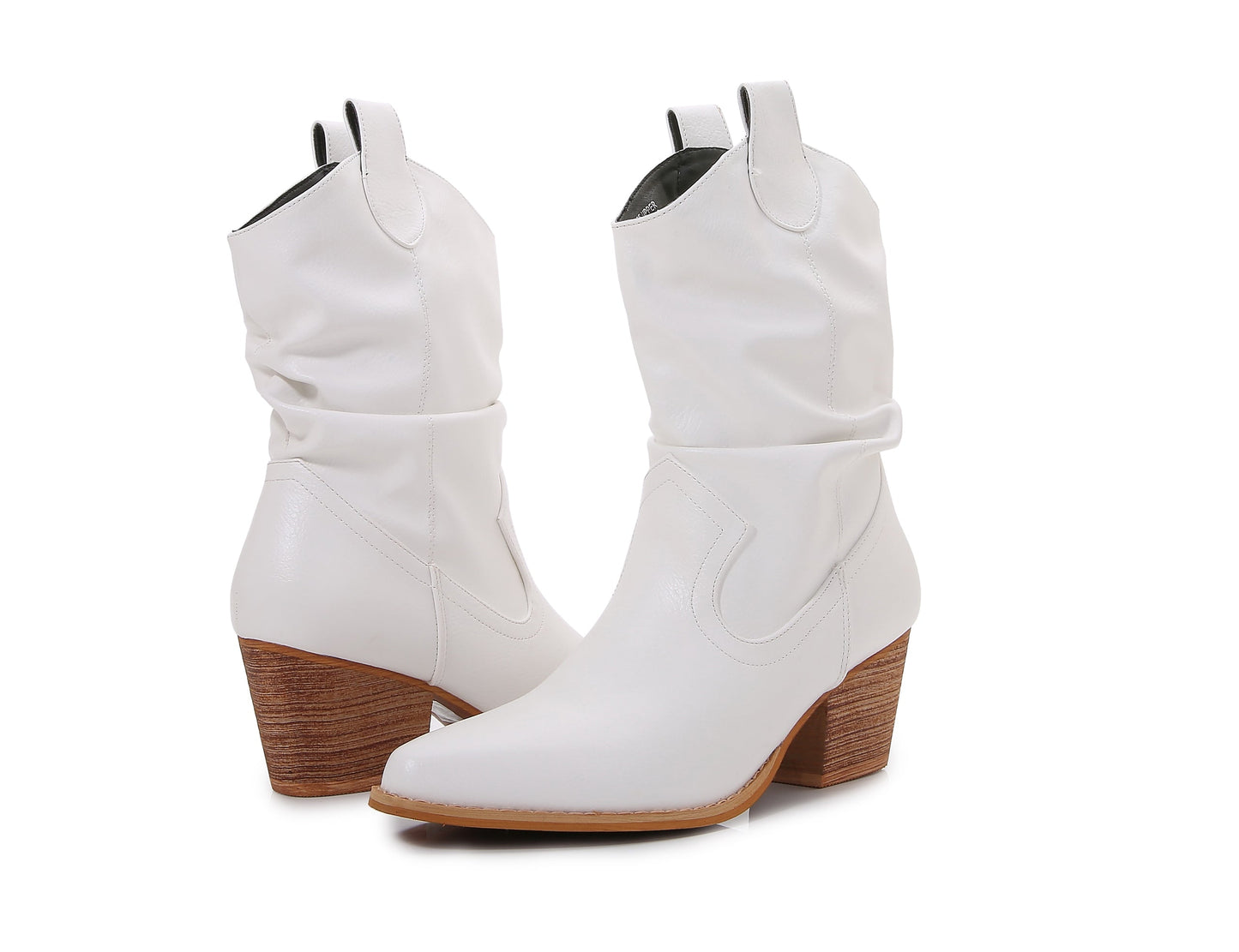 Premium PU Leather Wooden Heel Long Chelsea Boots