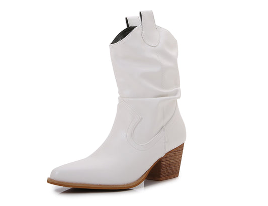 Premium PU Leather Wooden Heel Long Chelsea Boots