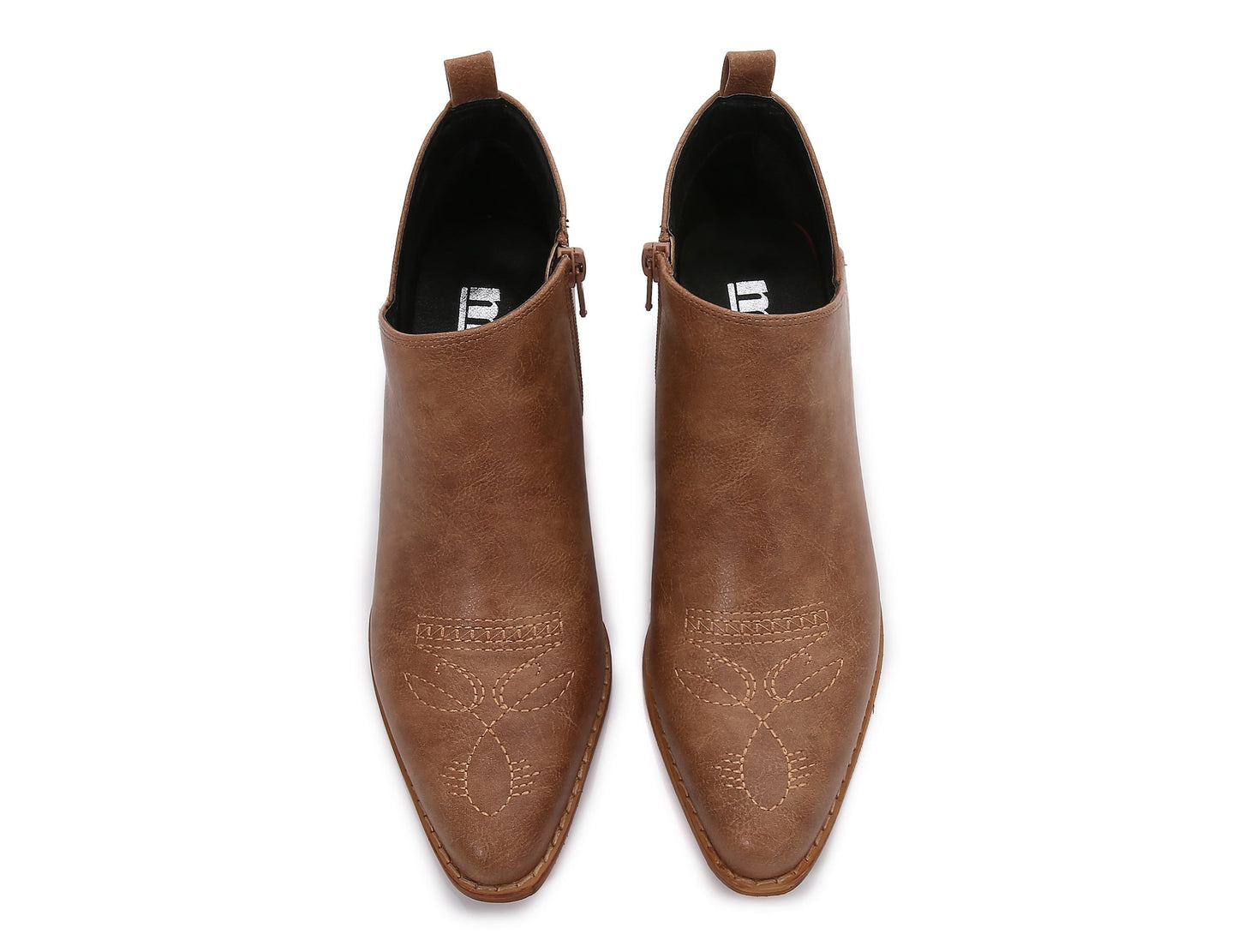 Women's Aztec Embroidered  PU Faux Leather Wooden Heel Zippered Fashion Ankle Boots Booties