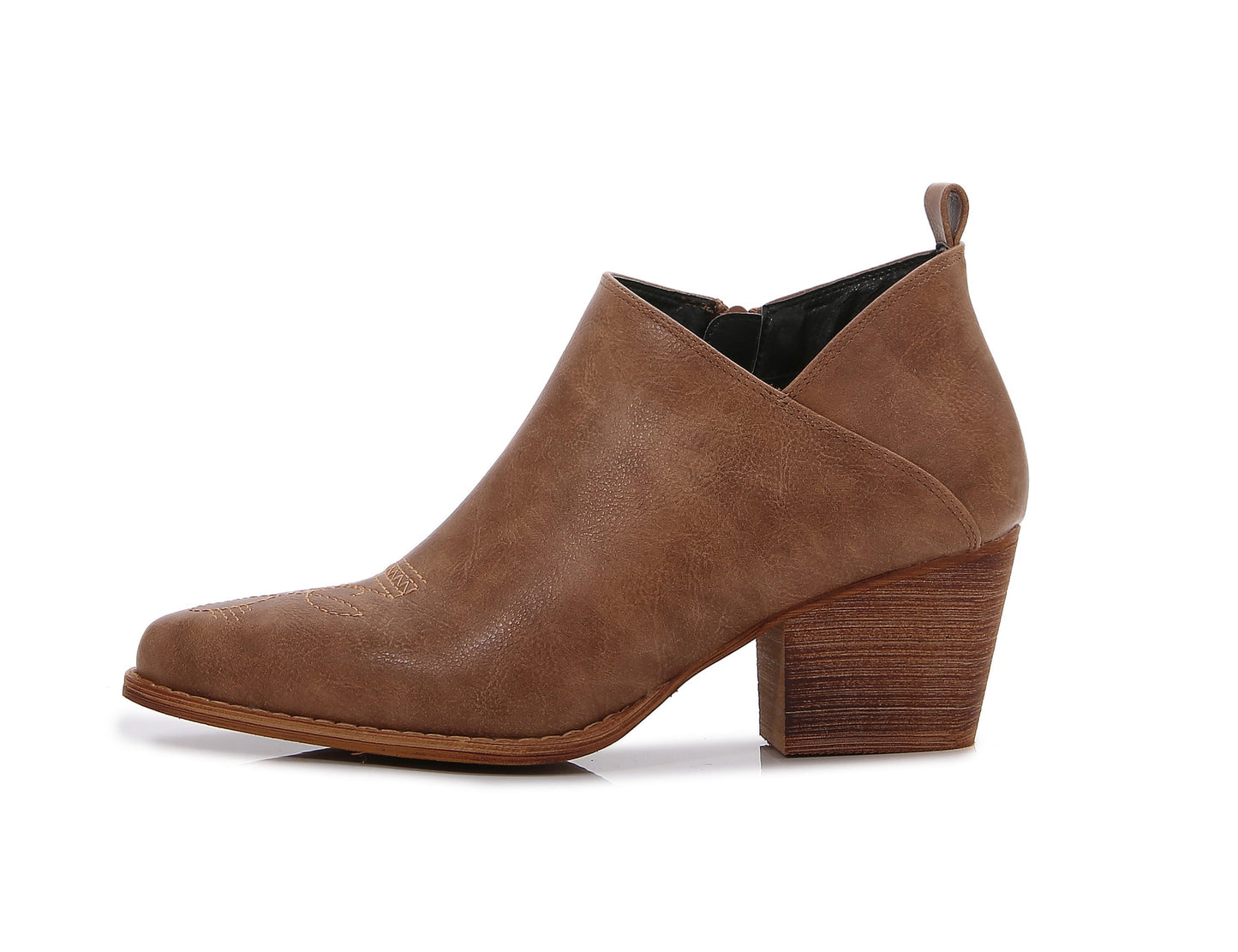 Women's Aztec Embroidered  PU Faux Leather Wooden Heel Zippered Fashion Ankle Boots Booties