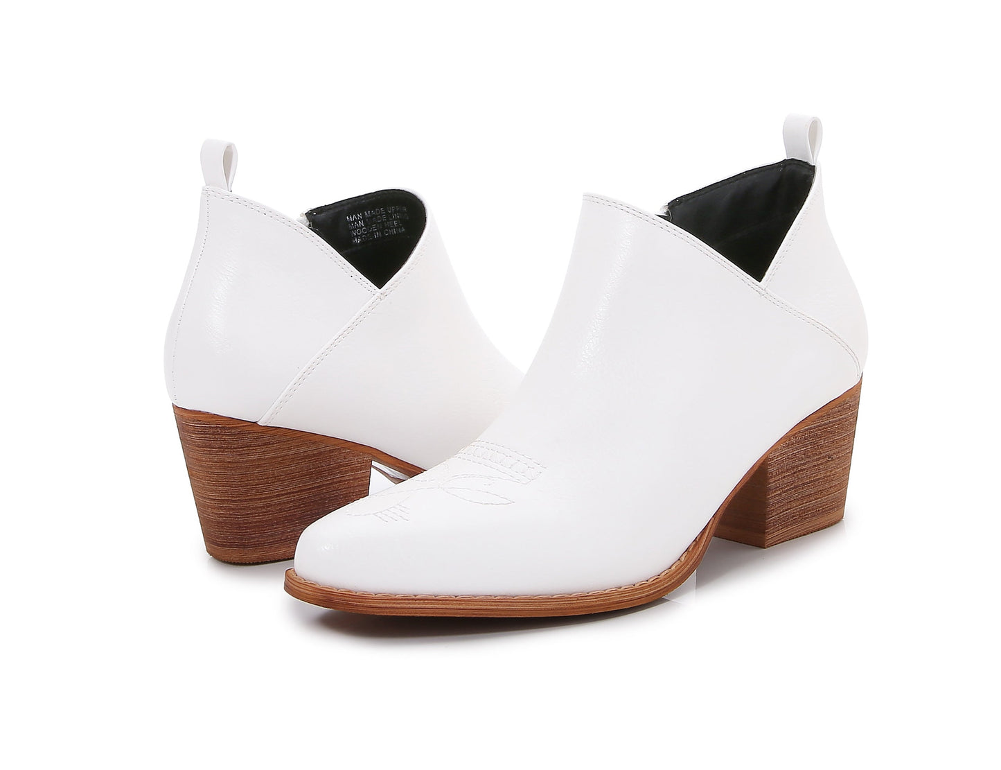 Women's Aztec Embroidered  PU Faux Leather Wooden Heel Zippered Fashion Ankle Boots Booties