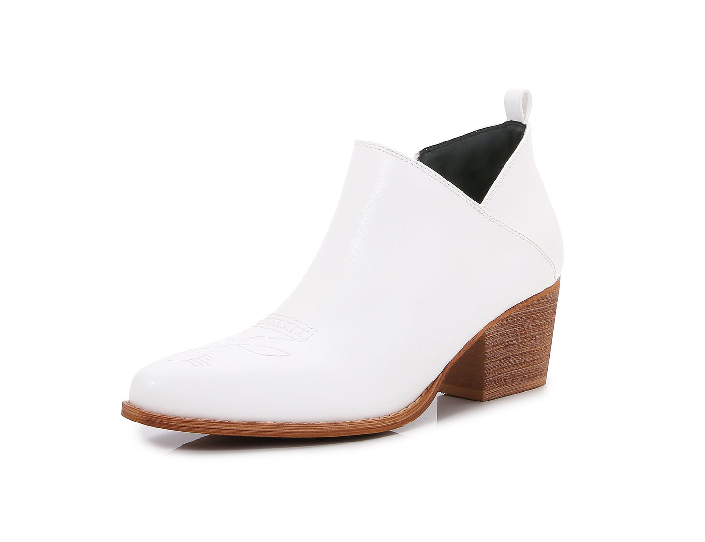 Women's Aztec Embroidered  PU Faux Leather Wooden Heel Zippered Fashion Ankle Boots Booties