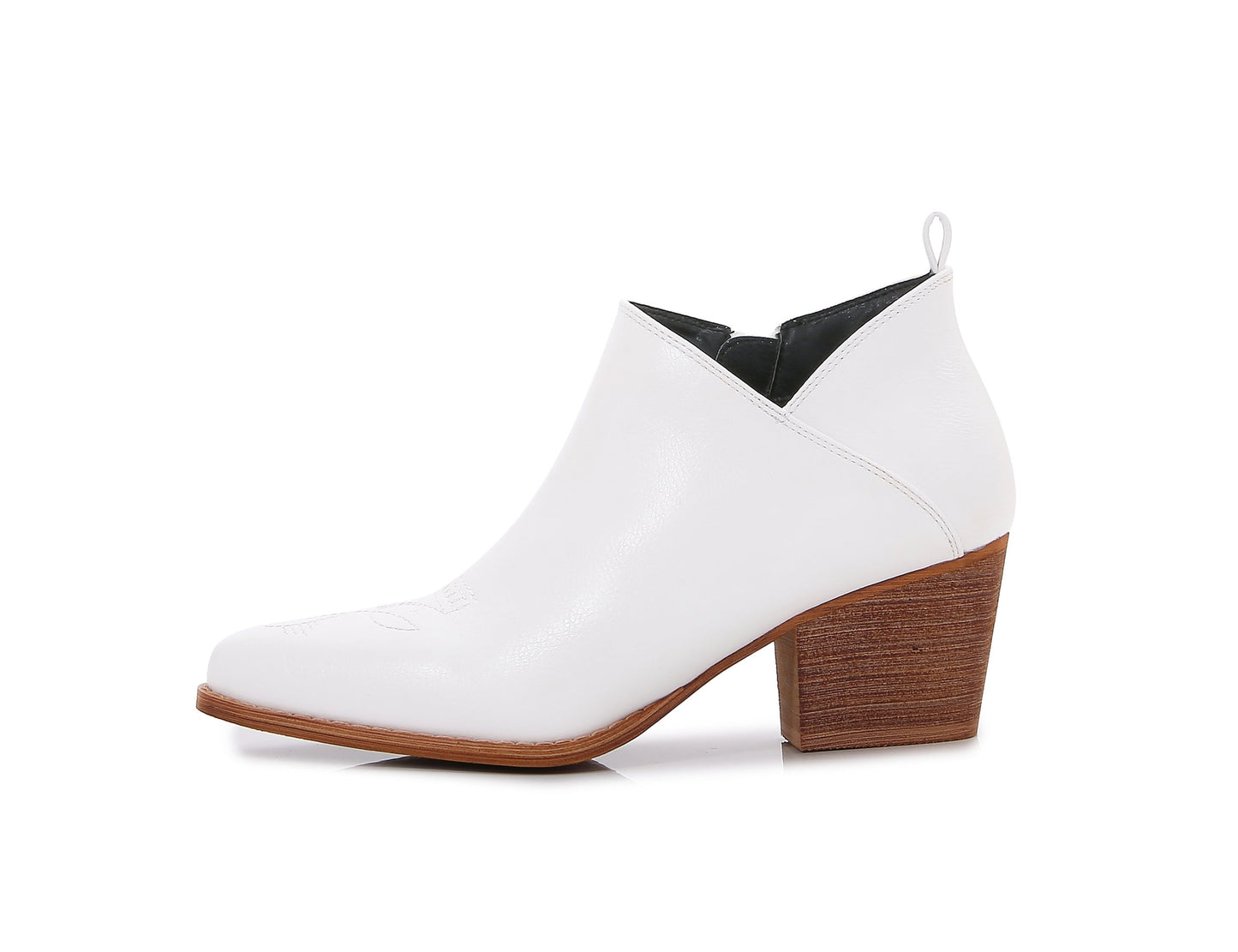Women's Aztec Embroidered  PU Faux Leather Wooden Heel Zippered Fashion Ankle Boots Booties