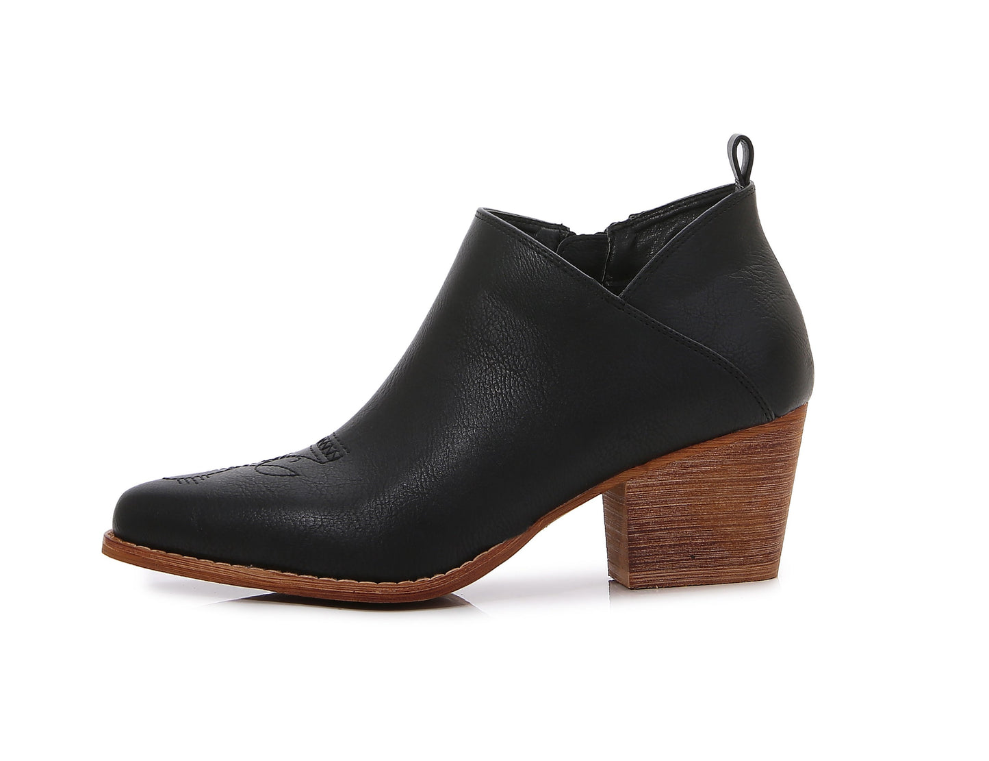 Women's Aztec Embroidered  PU Faux Leather Wooden Heel Zippered Fashion Ankle Boots Booties