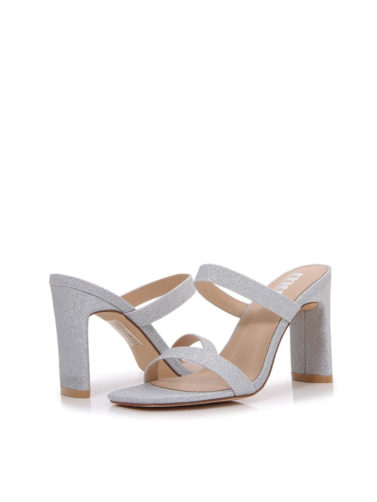 Women Multi Style Single and double Strap High Chunky Heeled Sandals (Double Glitter)