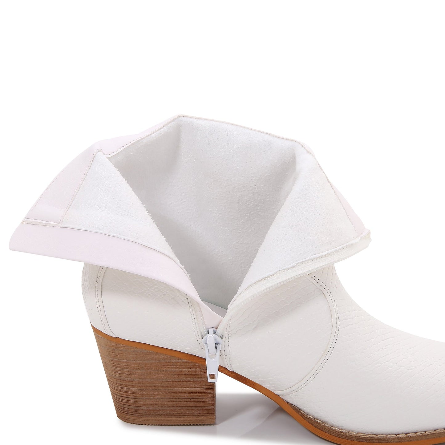 Women PU Leather Stacked Block Heel Western Cowboy Ankle Zip Up Boots