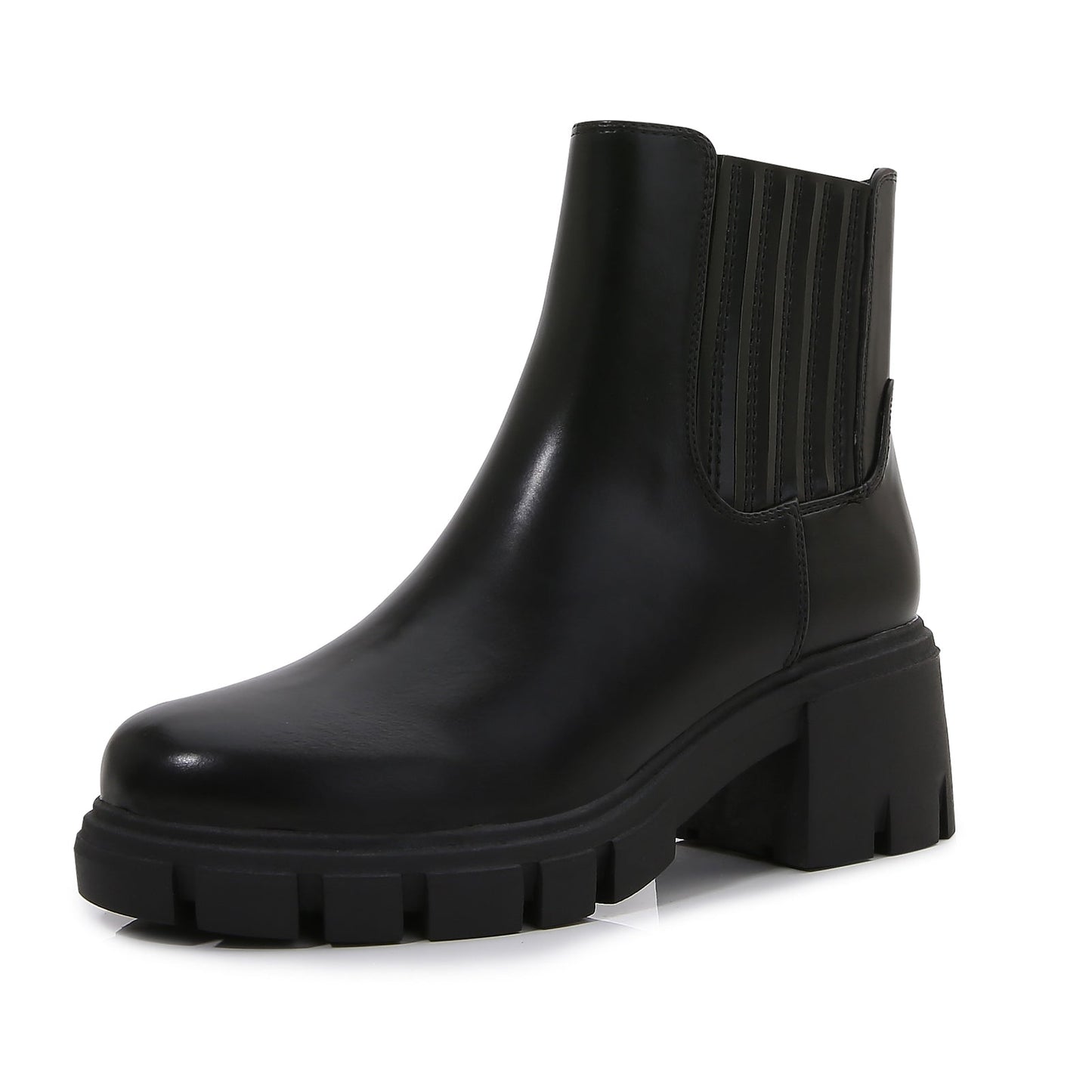 Women PU Leather Chunky Platform Chelsea Boots Zip Up Ankle Booties