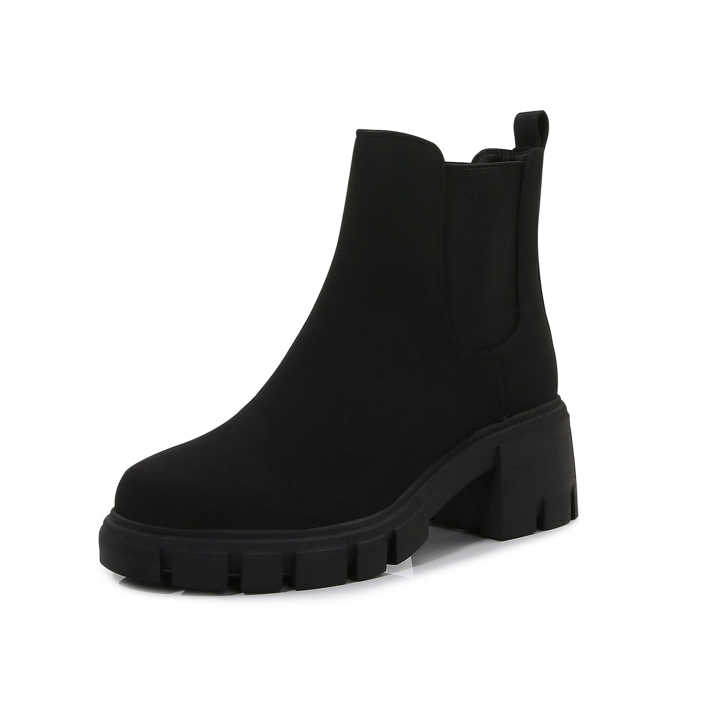 Women Matte Suede Chunky Platform Chelsea Boots Ankle Booties with Elastic Gussets