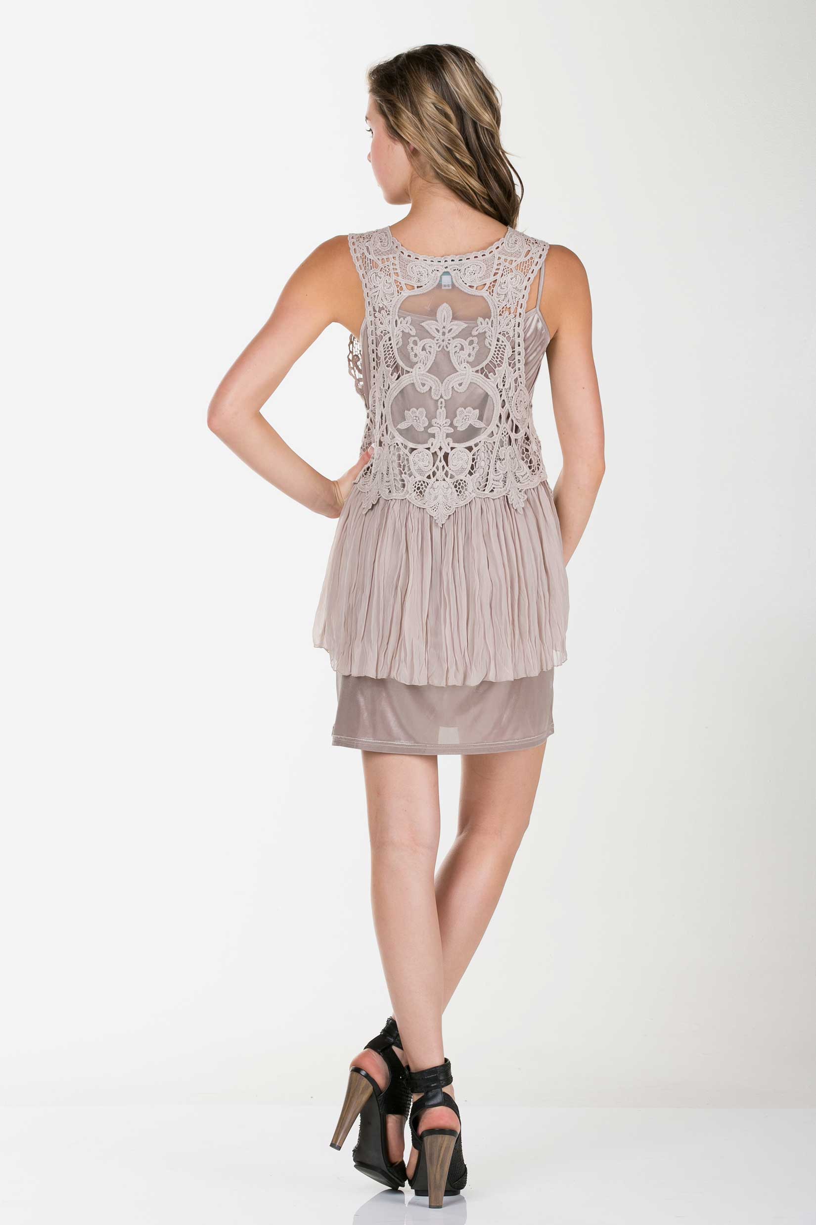 Short Lace Chiffon Vest with lace tie on the chest - Shop Lev