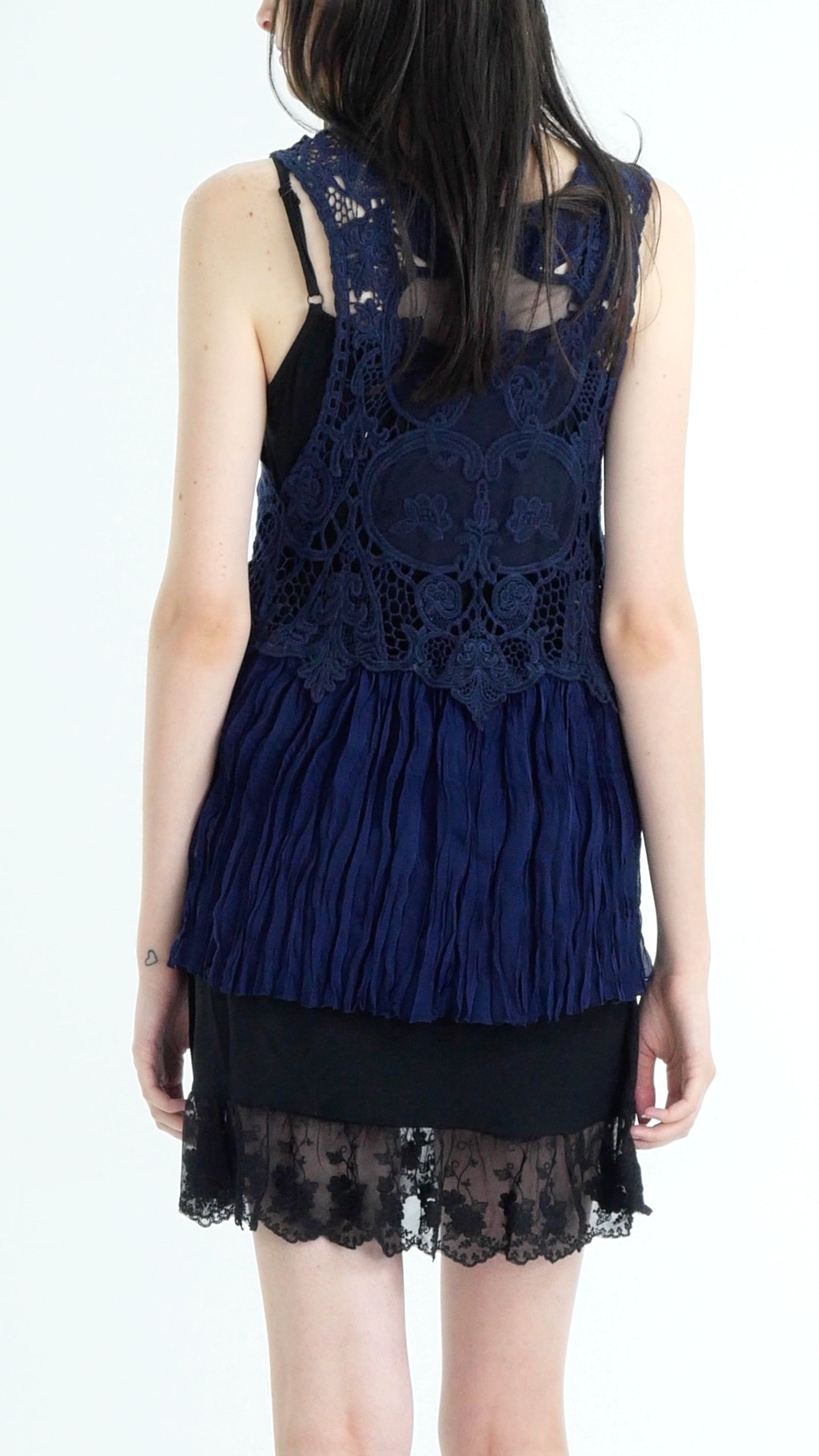 Short Lace Chiffon Vest with lace tie on the chest - Shop Lev