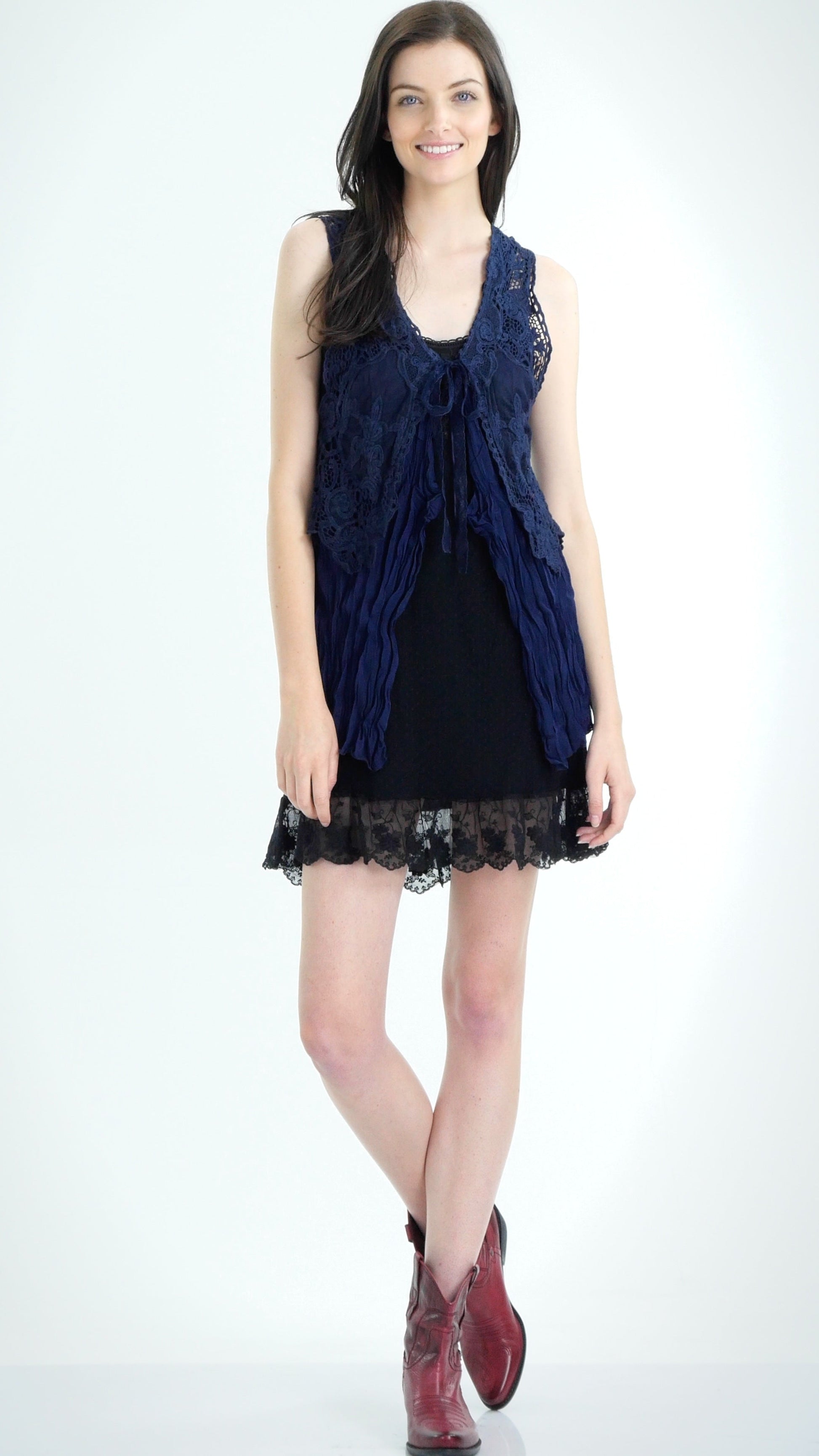 Short Lace Chiffon Vest with lace tie on the chest - Shop Lev