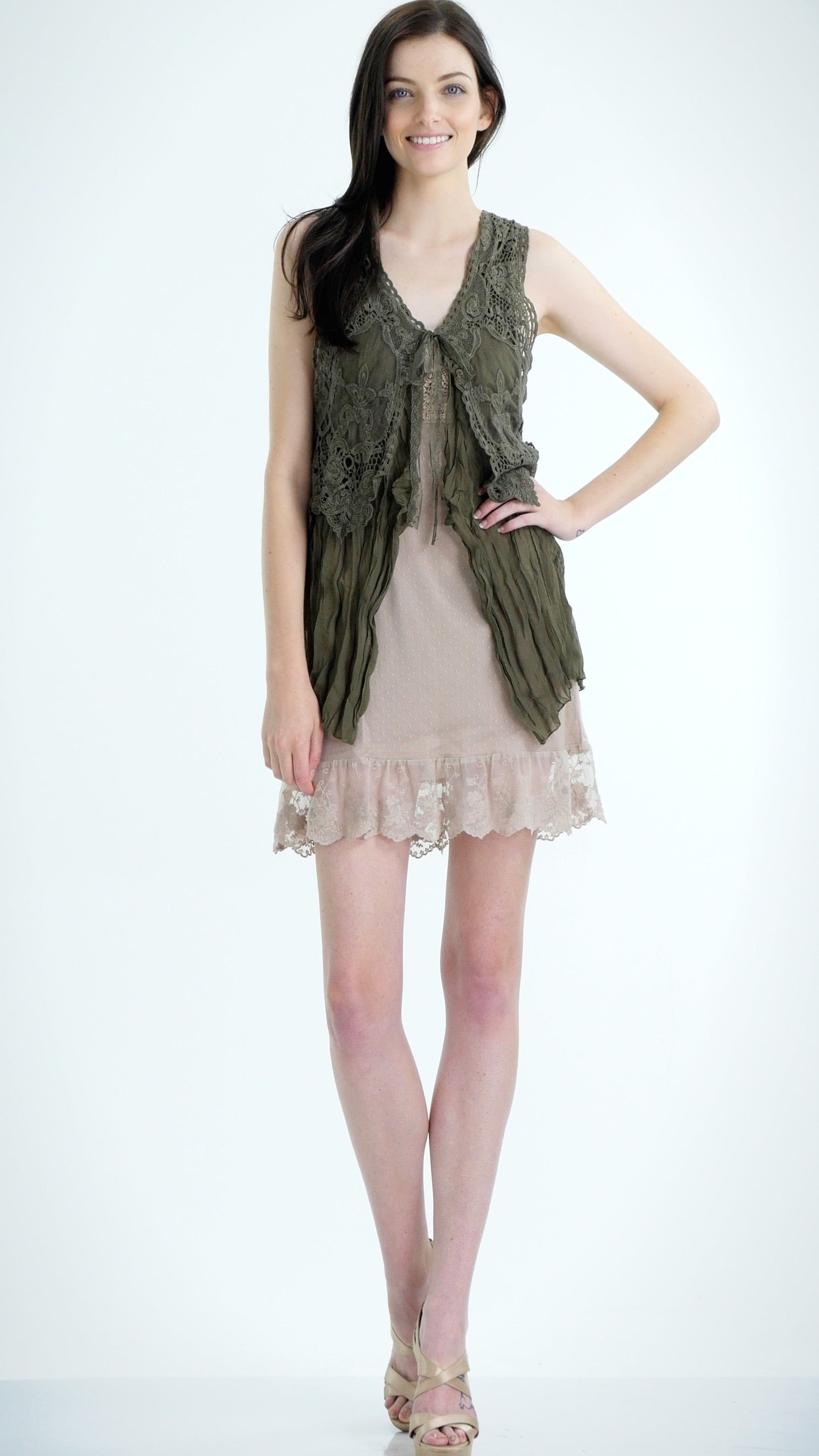 Short Lace Chiffon Vest with lace tie on the chest - Shop Lev