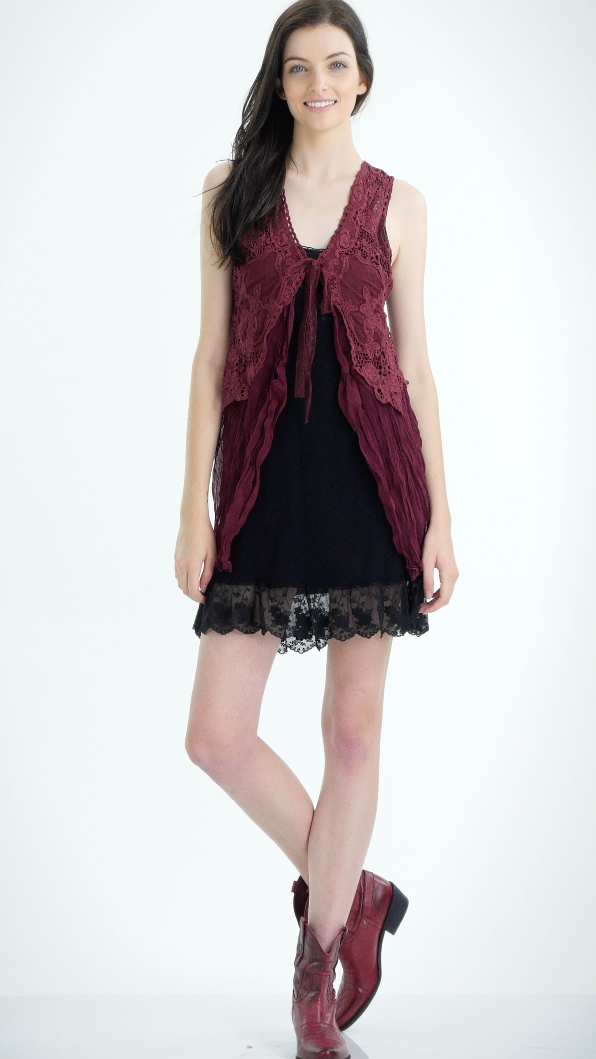 Short Lace Chiffon Vest with lace tie on the chest - Shop Lev
