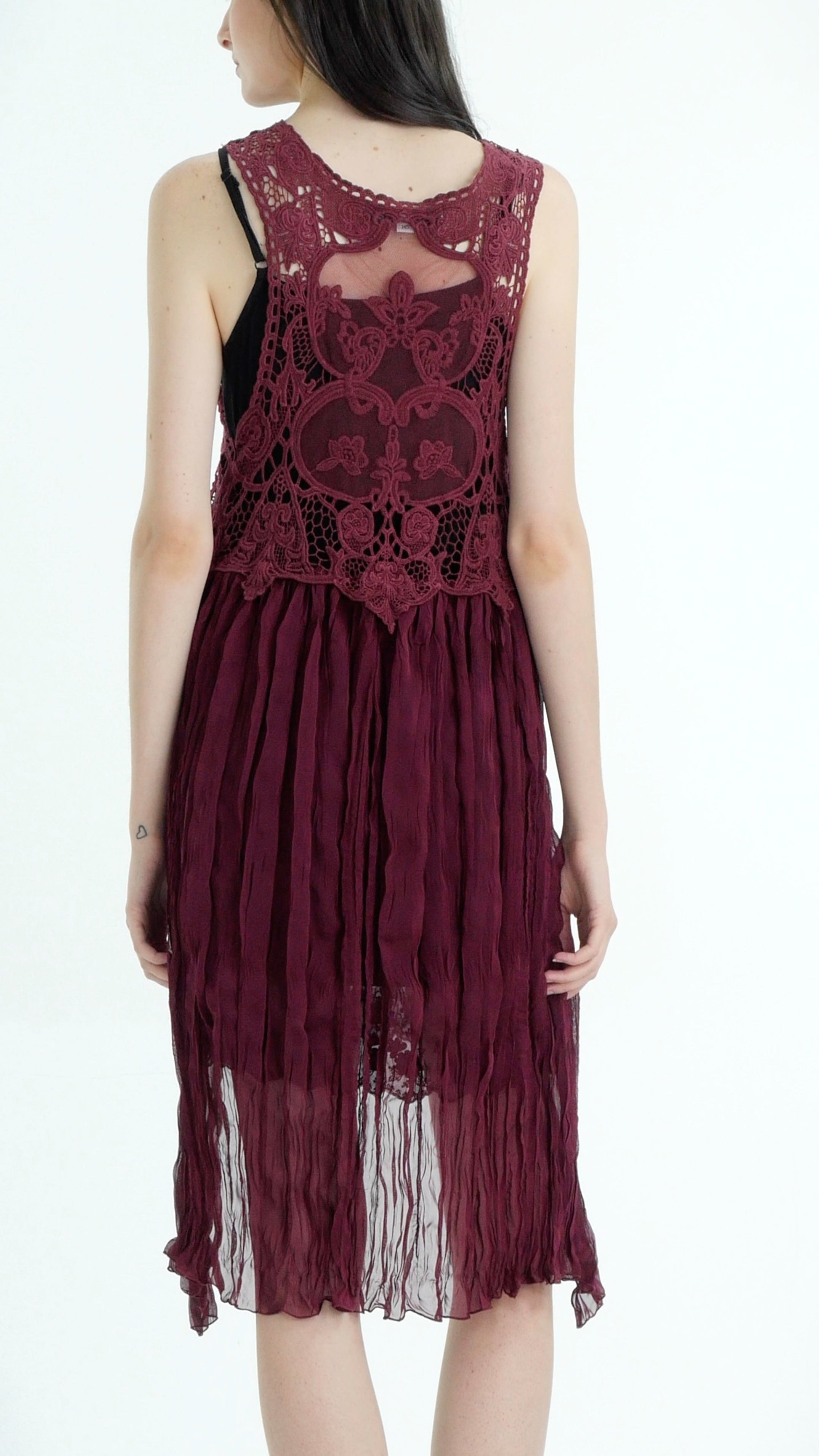Lace Chiffon Long Lace Vest with lace tie on the chest - Shop Lev