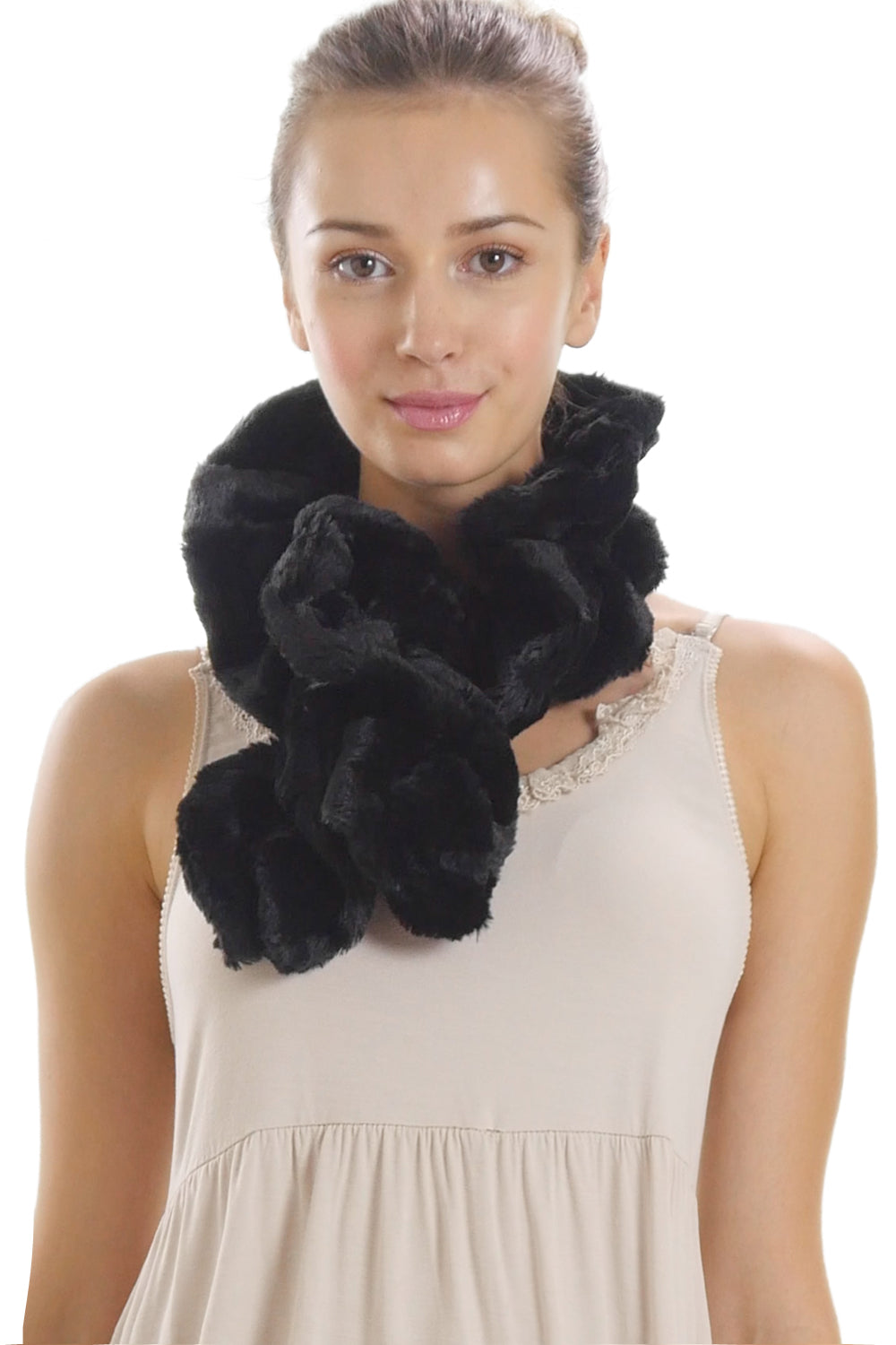 Women's Solid Faux Fur Twisted Spiral Scarf