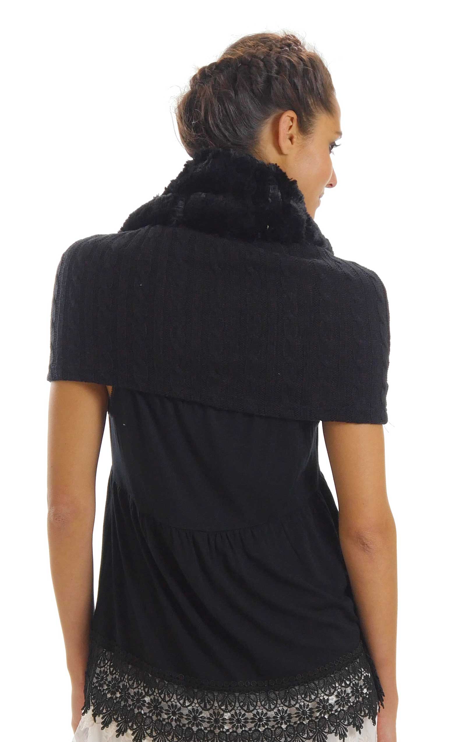 Faux fur Neck Warmer with Shoulder Covered Cable Knit Capelet - Shop Lev