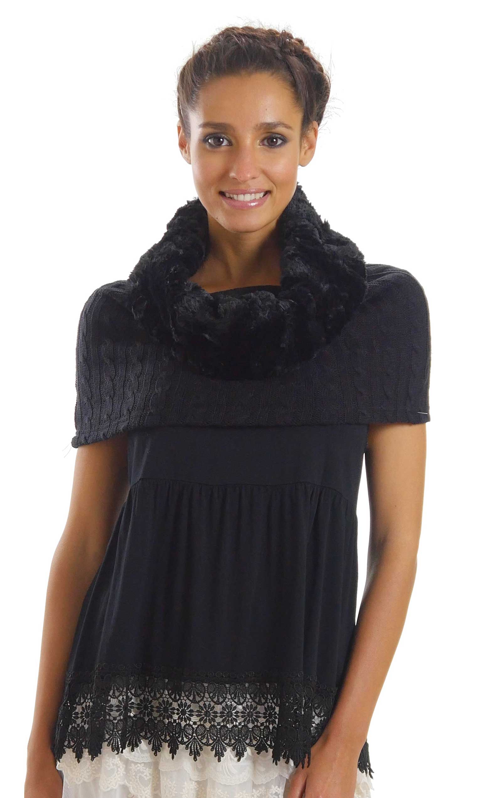 Faux fur Neck Warmer with Shoulder Covered Cable Knit Capelet - Shop Lev