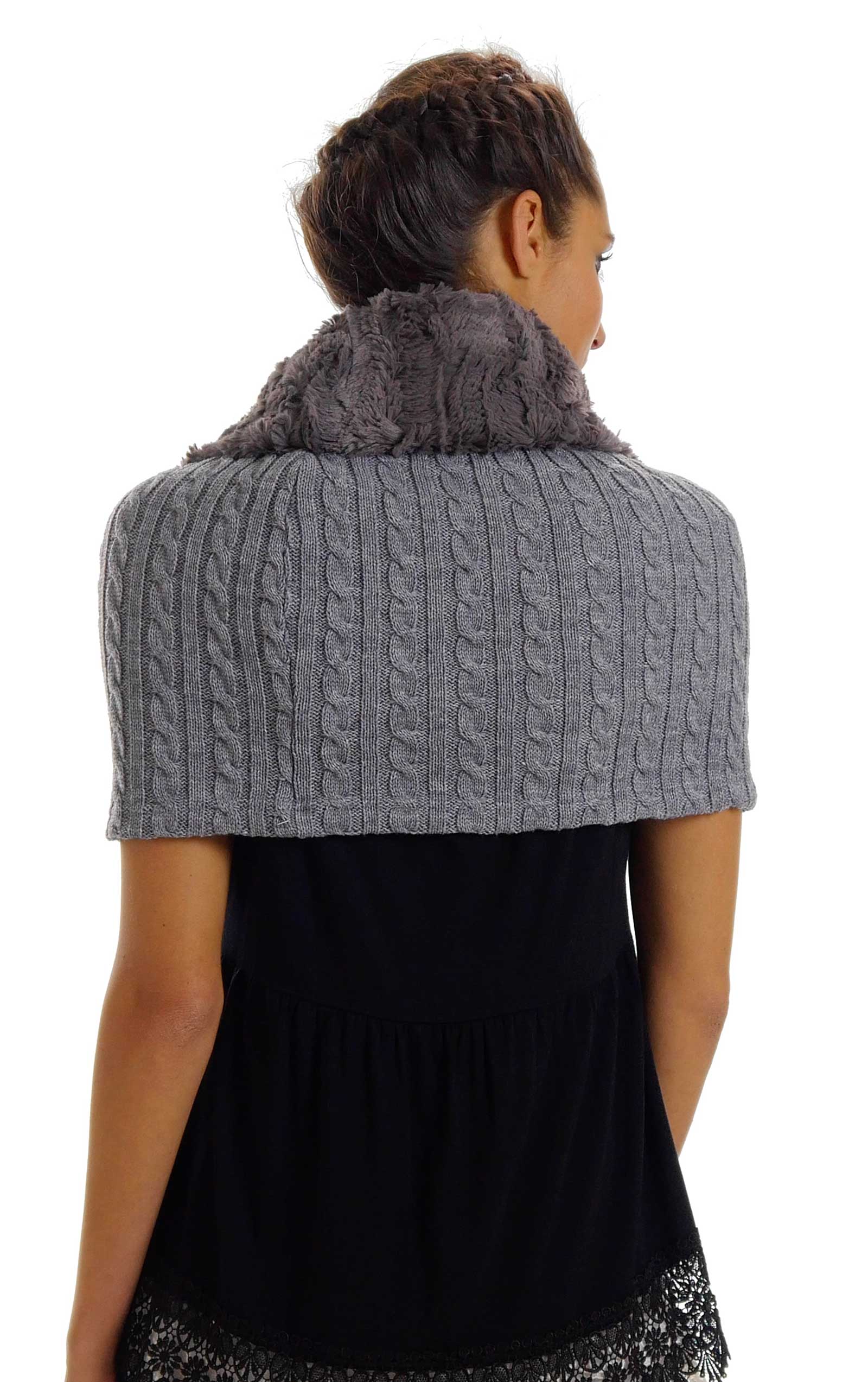 Faux fur Neck Warmer with Shoulder Covered Cable Knit Capelet - Shop Lev